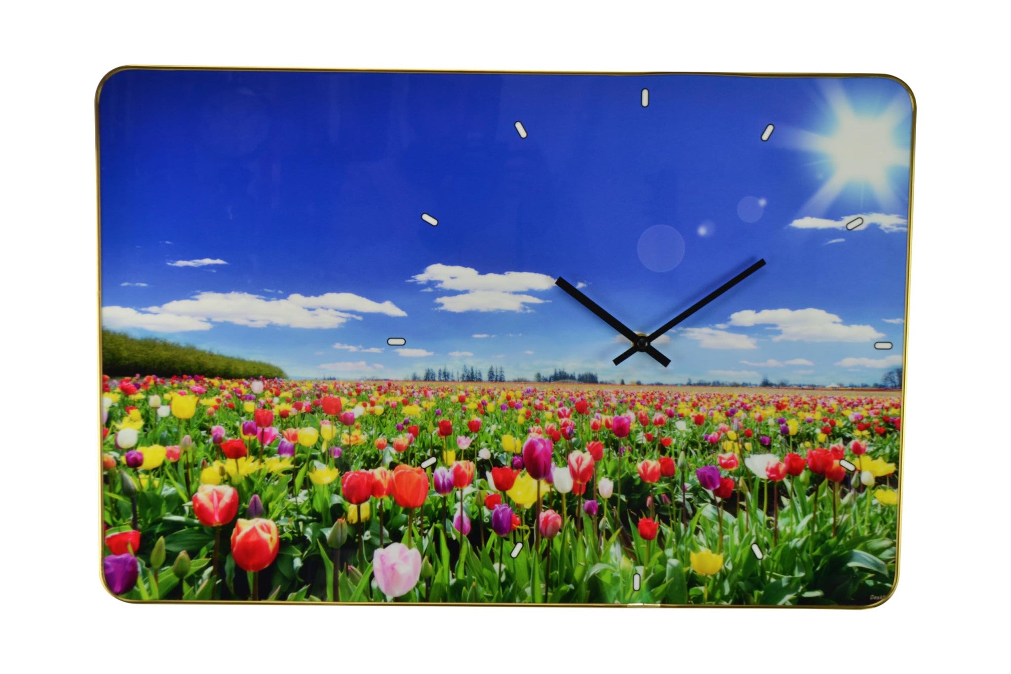 24" Blue Red And Gold Solid Wood and Acrylic Silent Tulips Floral Wall Clock