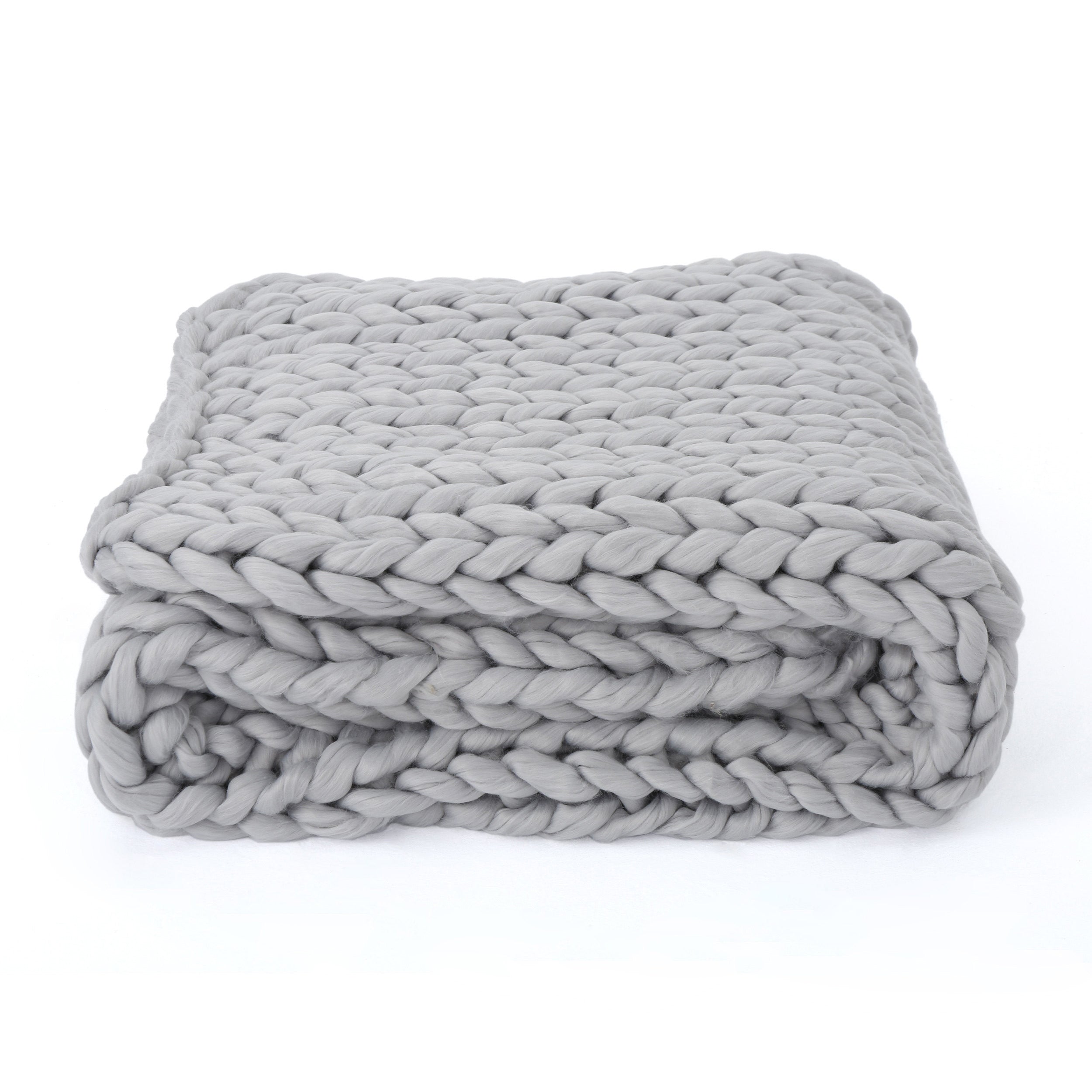 50" X 60" Light Gray Wool Acrylic Blend Knitted Plush Throw Blanket