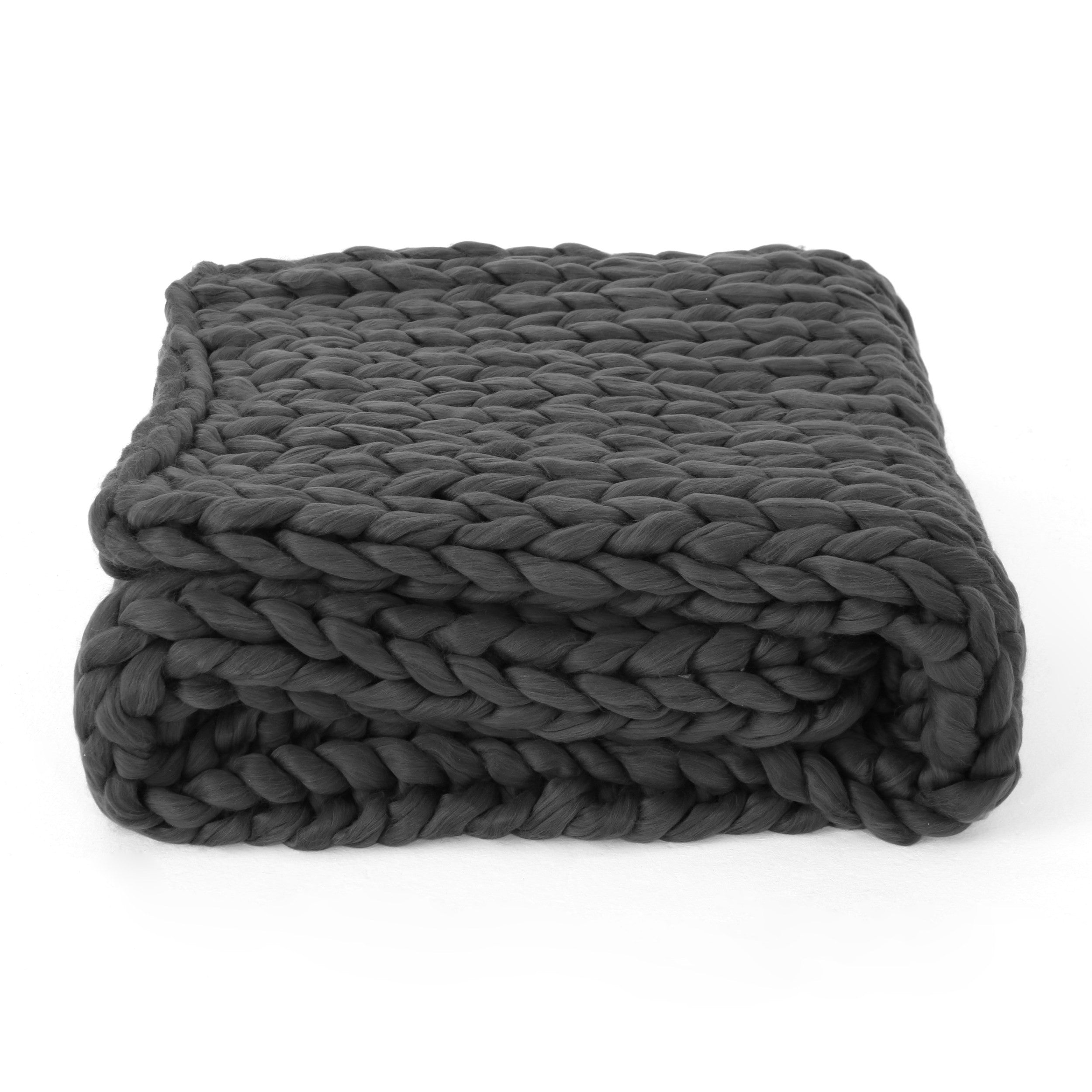 50" X 60" Dark Gray Wool Acrylic Blend Knitted Plush Throw Blanket