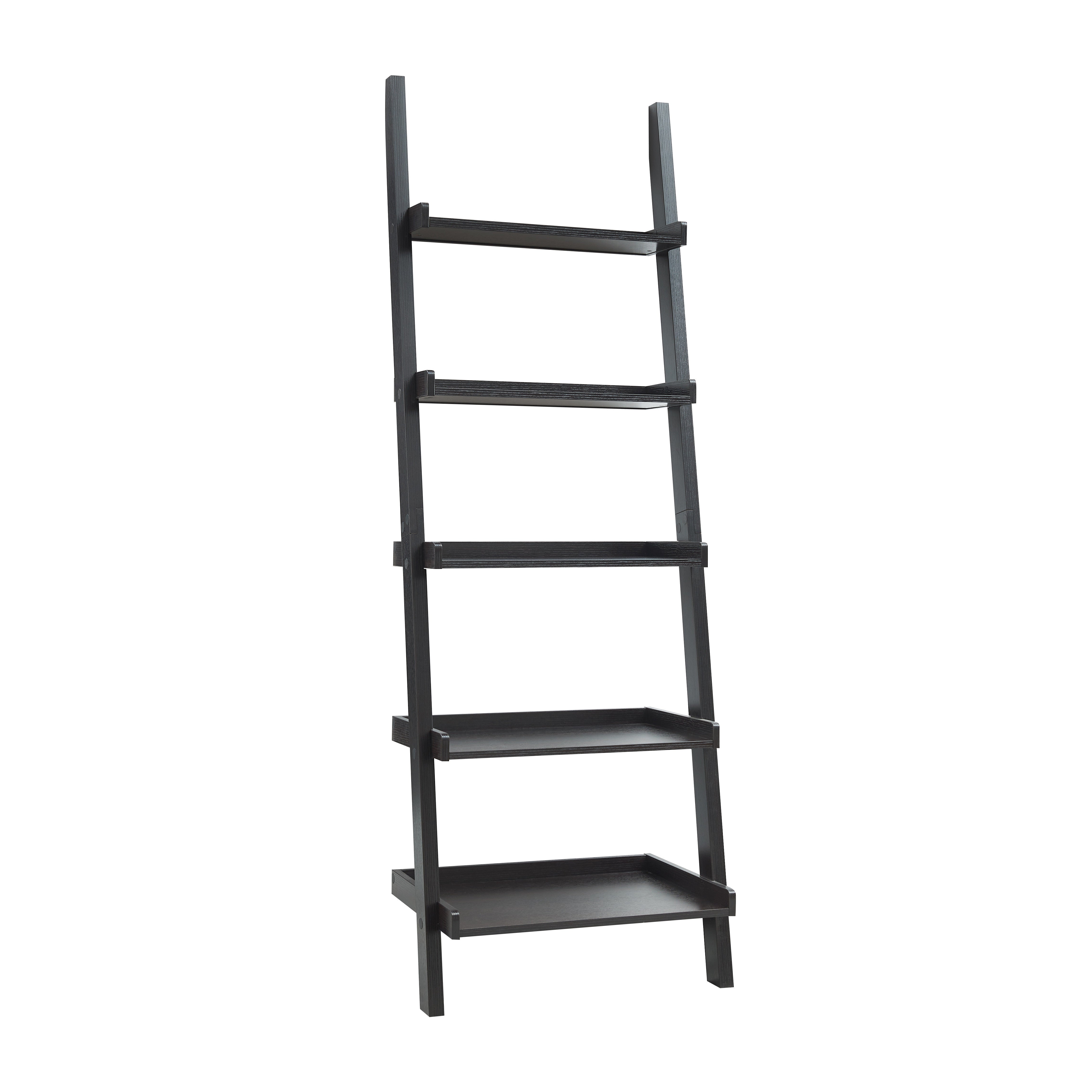 72" Espresso Wood Five Tier Ladder Bookcase