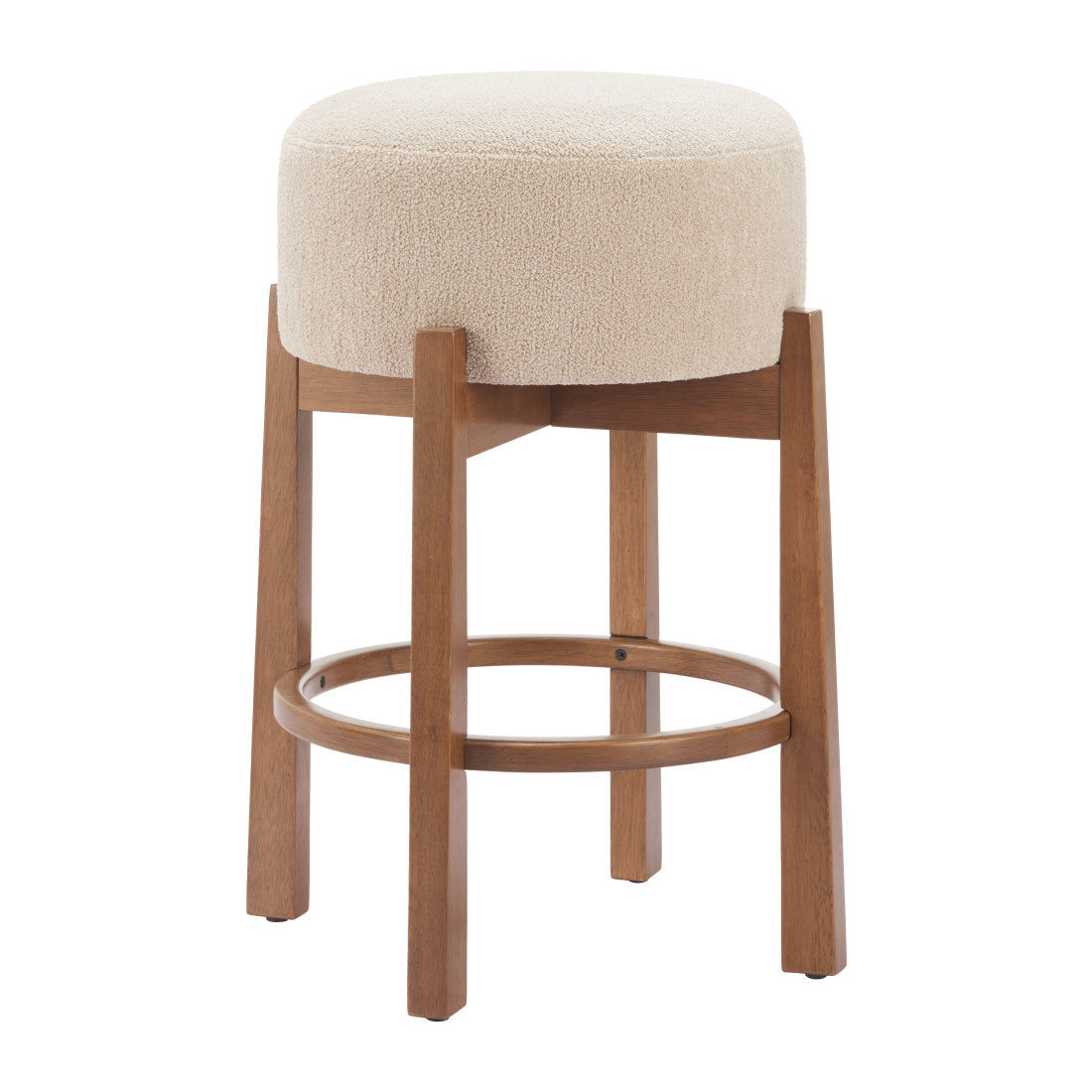 Beige Solid Manufactured Wood Fabric and Wood Backless Bar Chair