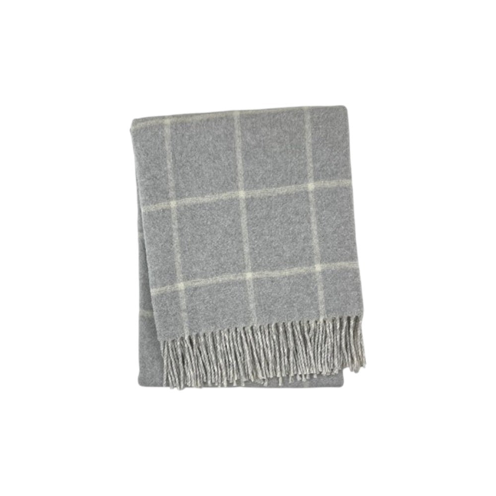 50" X 67" Light Gray And White Cotton Blend Woven Plaid Throw Blanket with Fringe