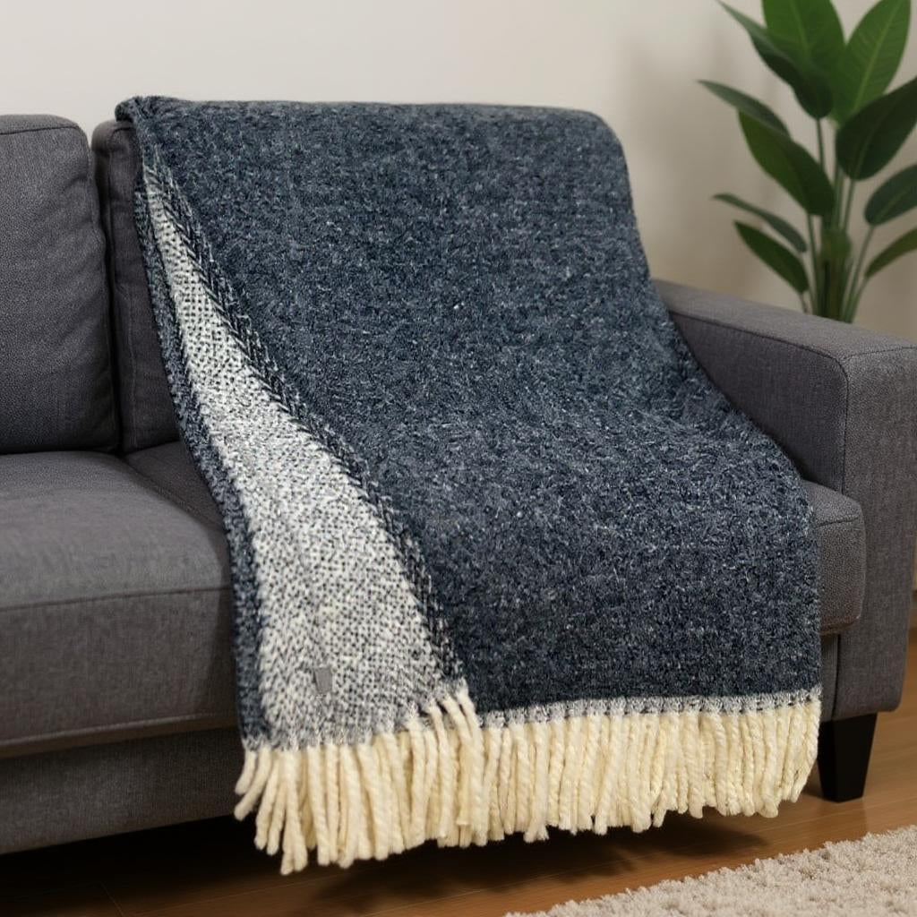 55" X 70" Dark Gray And White Cotton Blend Woven Chevron Plush Throw Blanket with Fringe