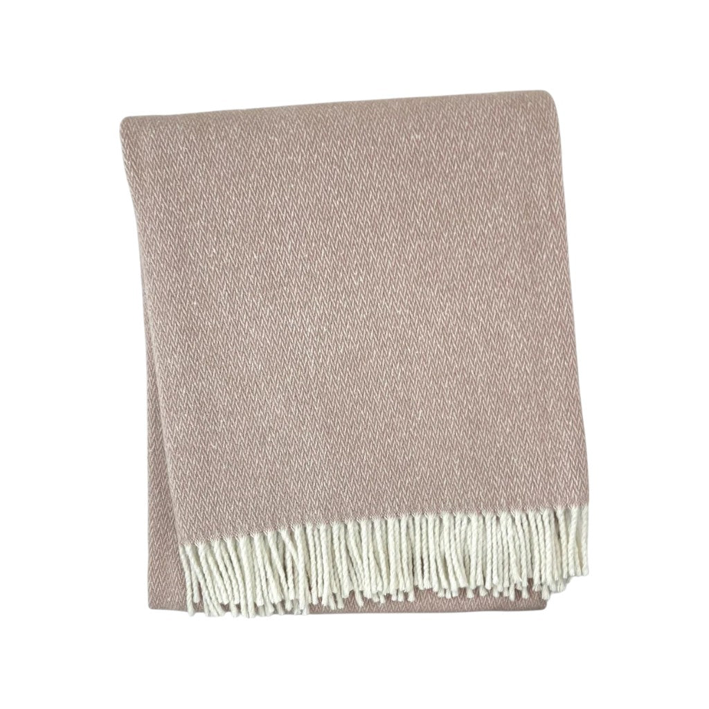 55" X 70" Dusty Rose And White Cotton Blend Woven Herringbone Plush Throw Blanket with Fringe