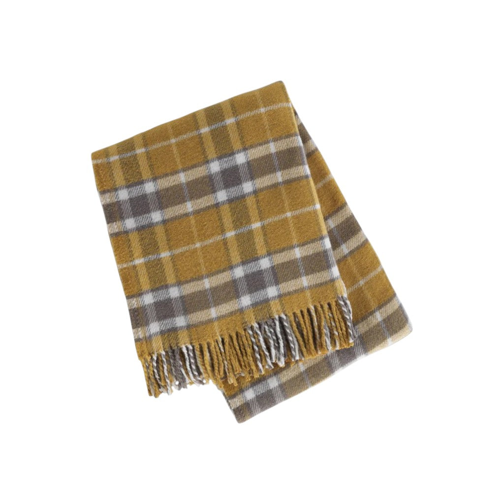 55" X 70" Gold And Brown Cotton Blend Woven Plaid Plush Throw Blanket with Fringe