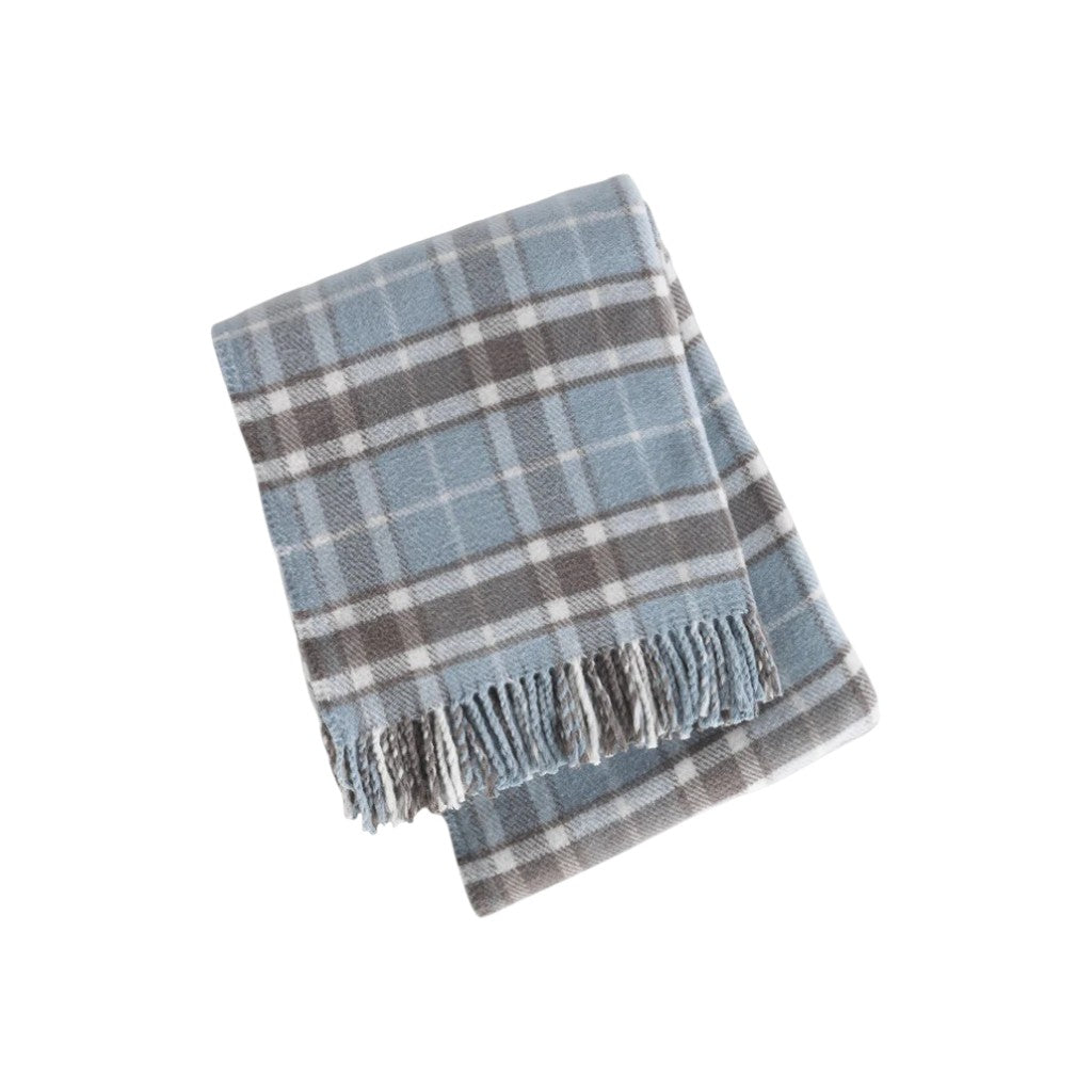 55" X 70" Sky Blue And Brown Cotton Blend Woven Plaid Plush Throw Blanket with Fringe