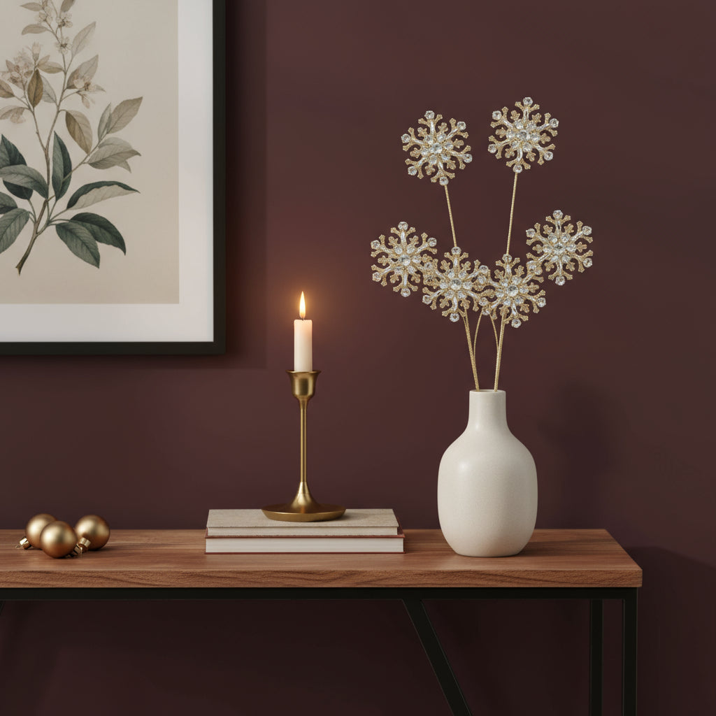 Set of Two Gold And Clear Faux Crystal Beaded Linear Snowflake Wreath Sprays