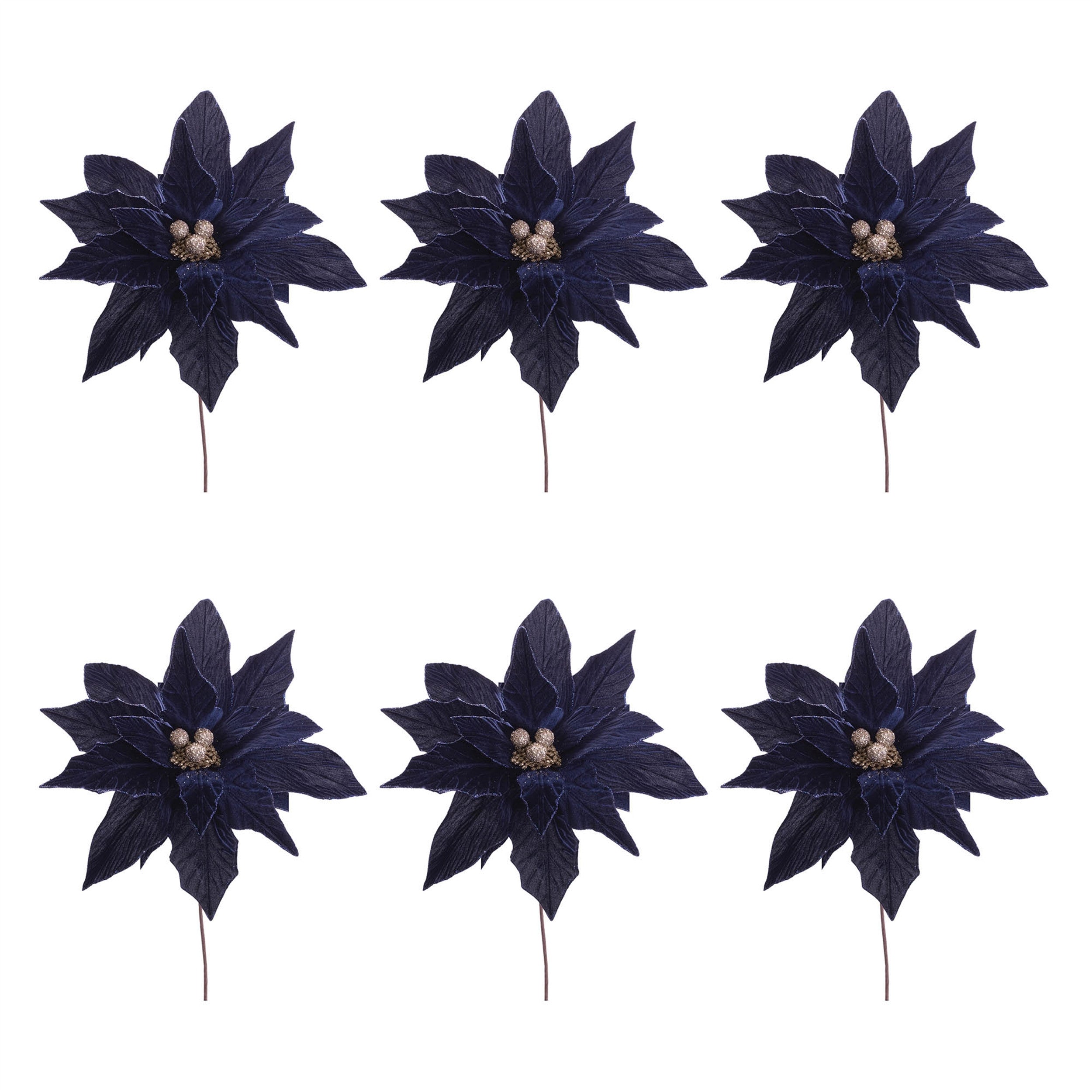 Set of Six 16" Navy Blue And Gold Artificial