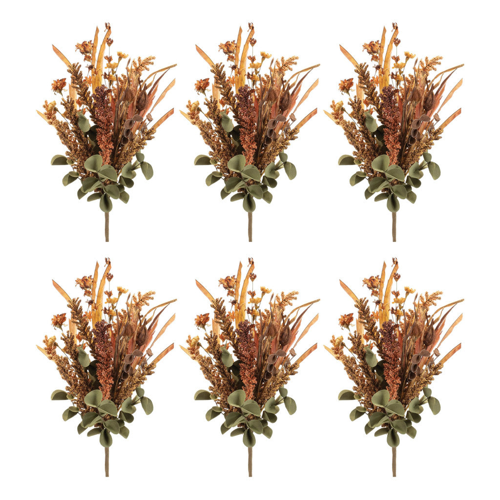 Set of Six 14" Orange Brown And Green Artificial Foliage