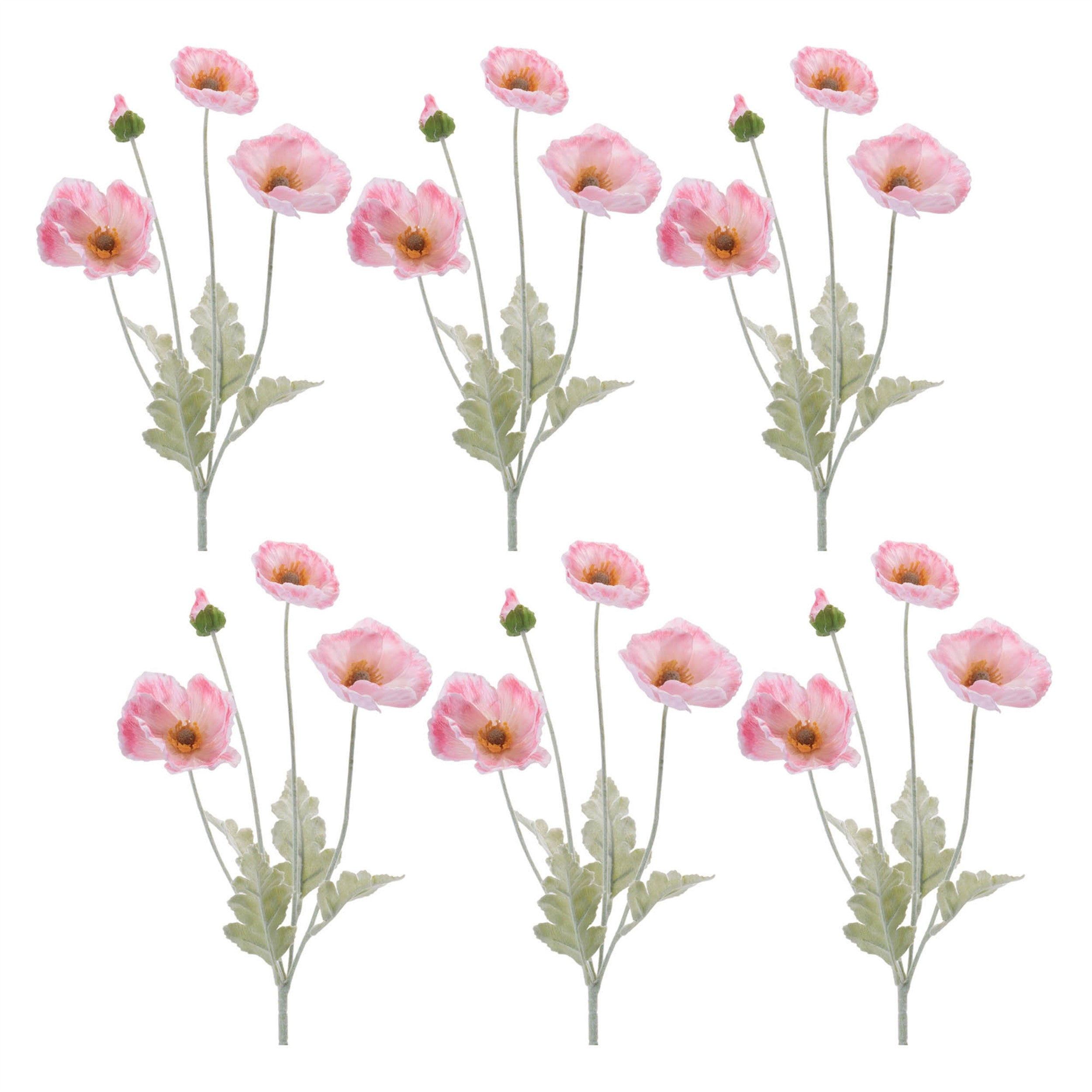 Set of Six 25" Pink And Green Artificial Flowering