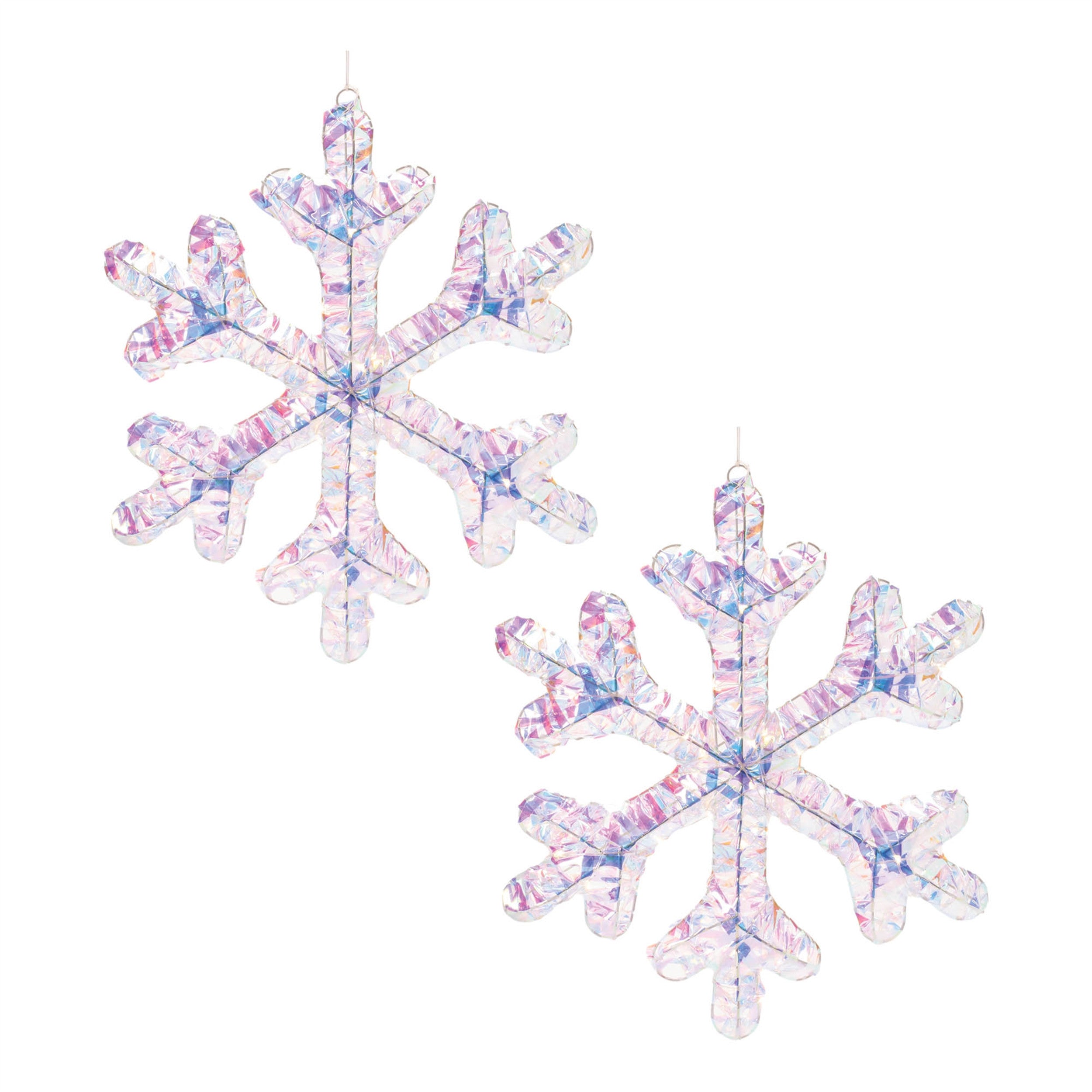 Set of Two White Iridescent LED Lighted Holiday Snowflake Christmas Ornaments