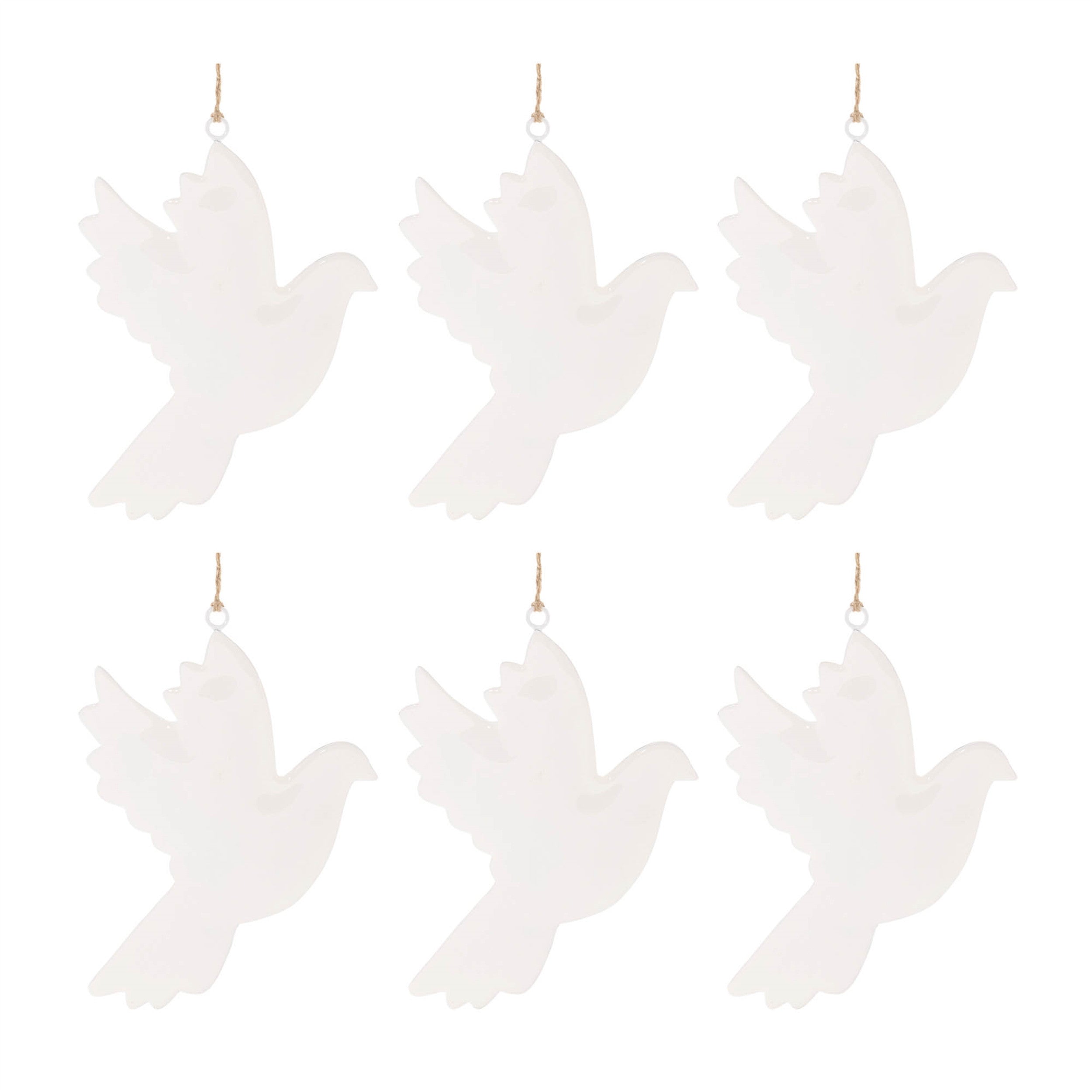 Set of Six White Shatterproof Iron Hanging Figurine Ornaments