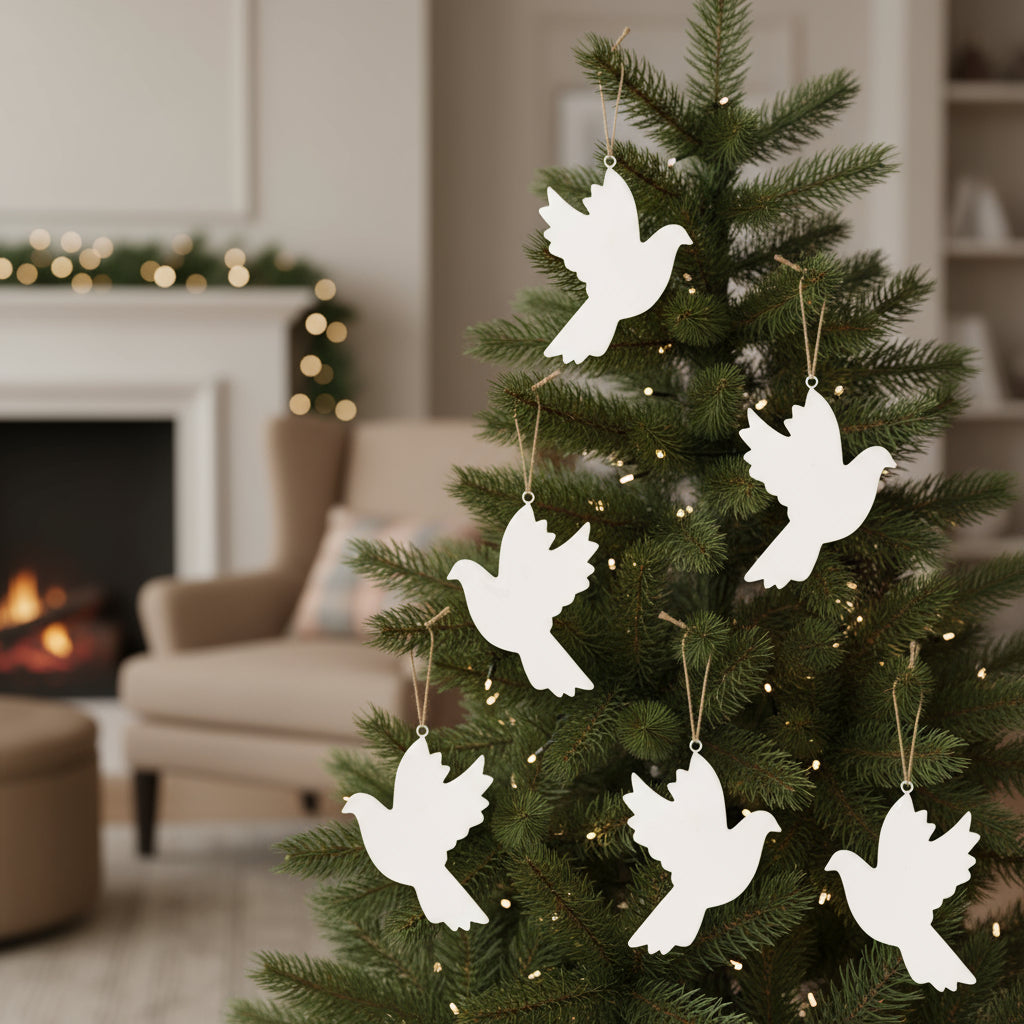 Set of Six White Shatterproof Iron Hanging Figurine Ornaments