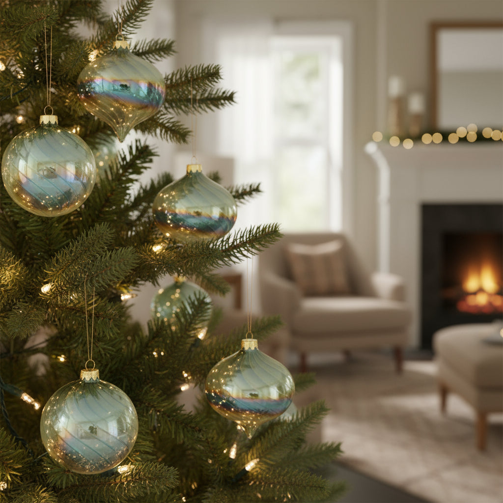 Set of Six Green And Gold Glass Hanging Figurine Ornaments