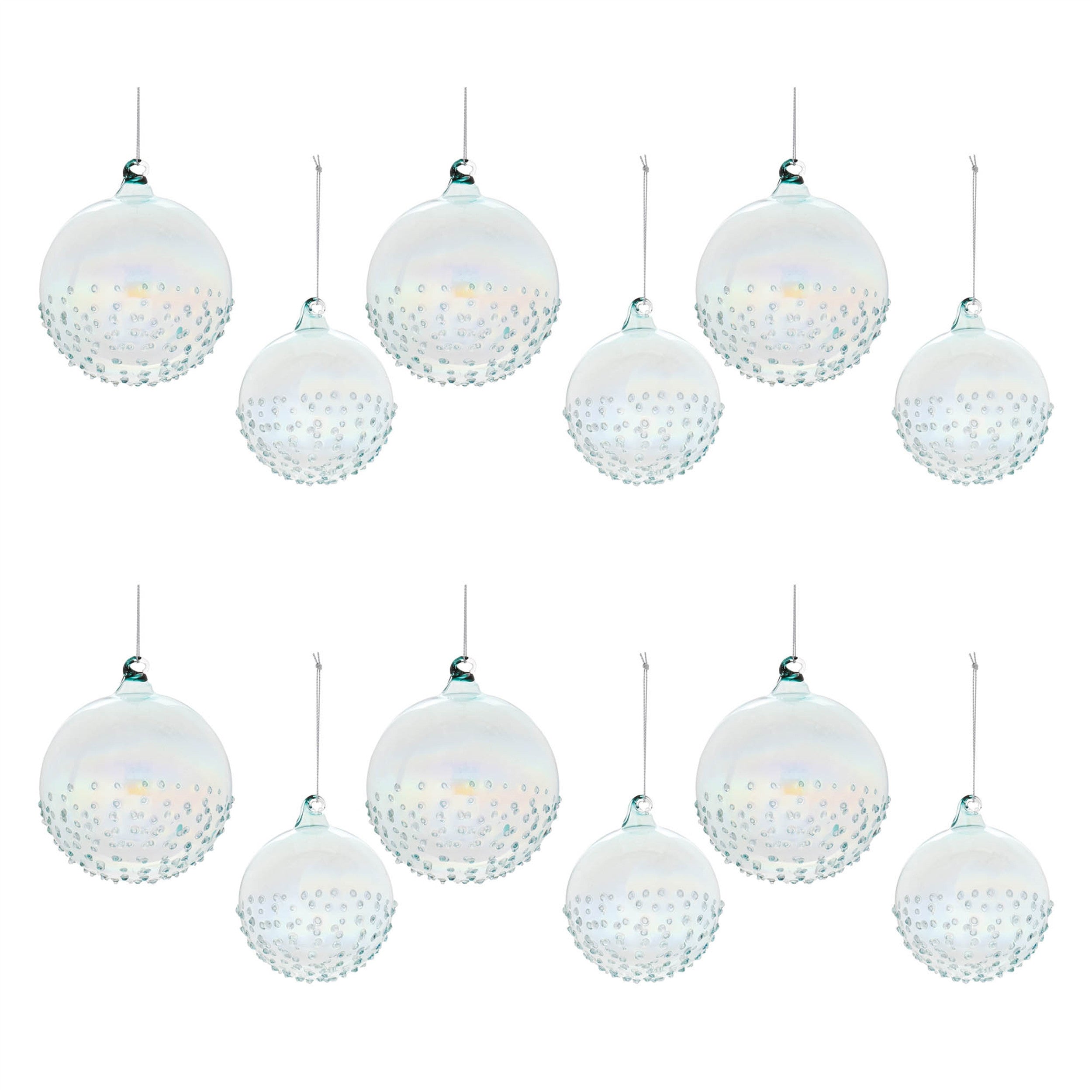 Set of Six Blue Glass Ball Ornaments