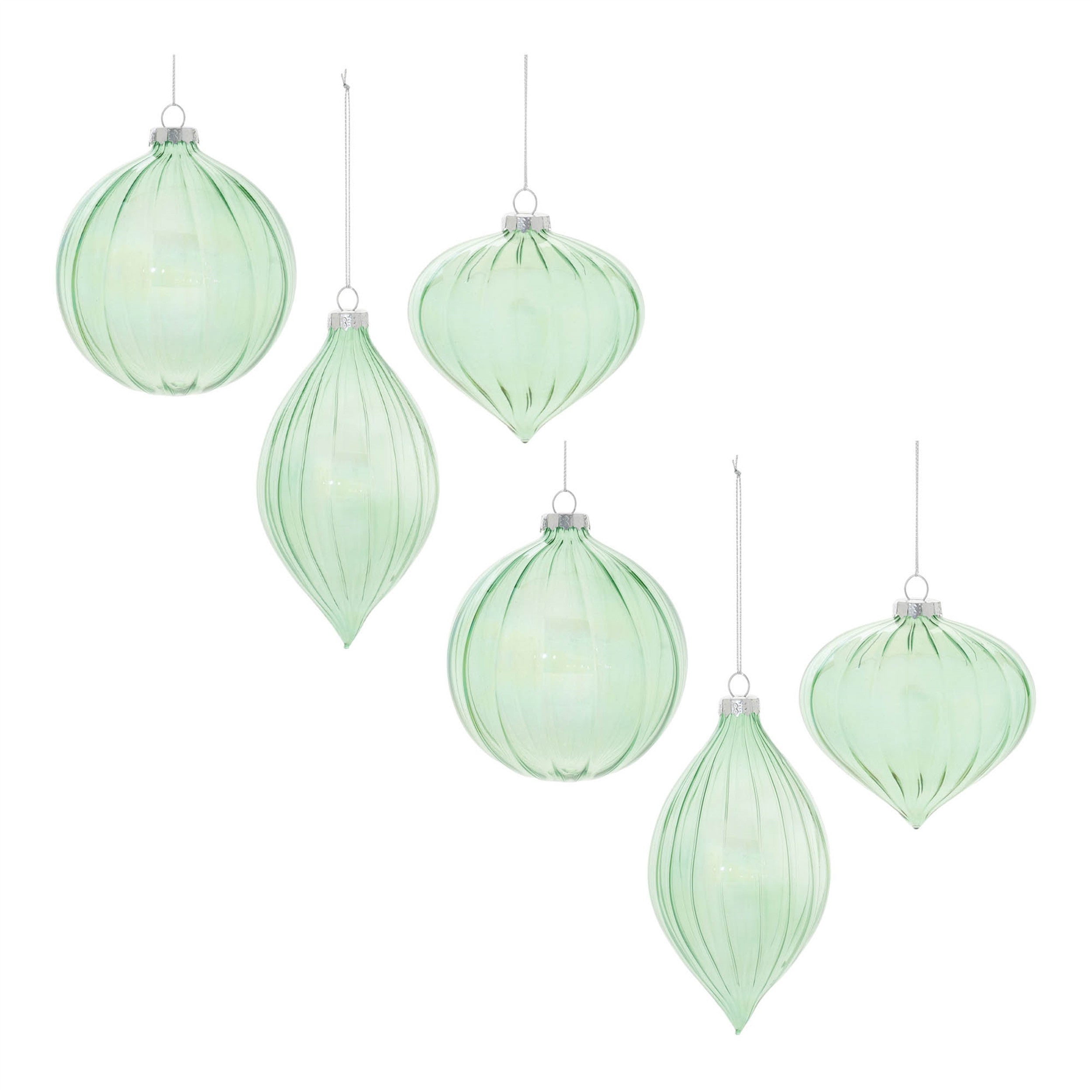 Set of Six Green Glass Hanging Figurine Ornaments