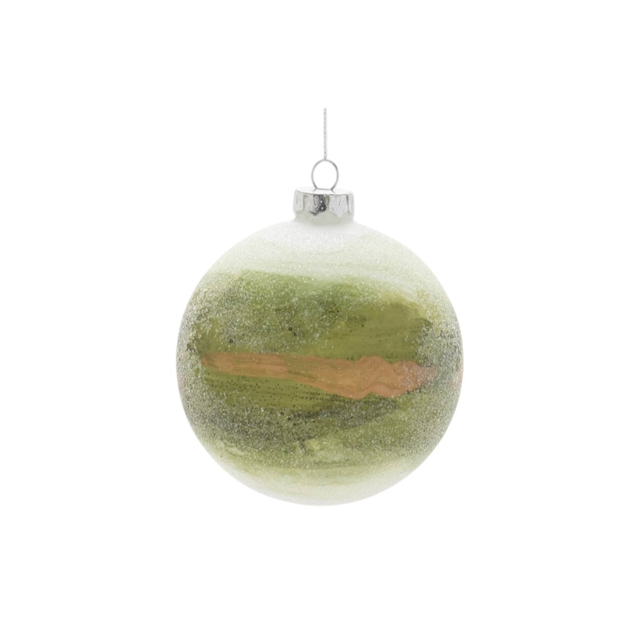 Set of Six Green And Gold Glass Ball Ornaments