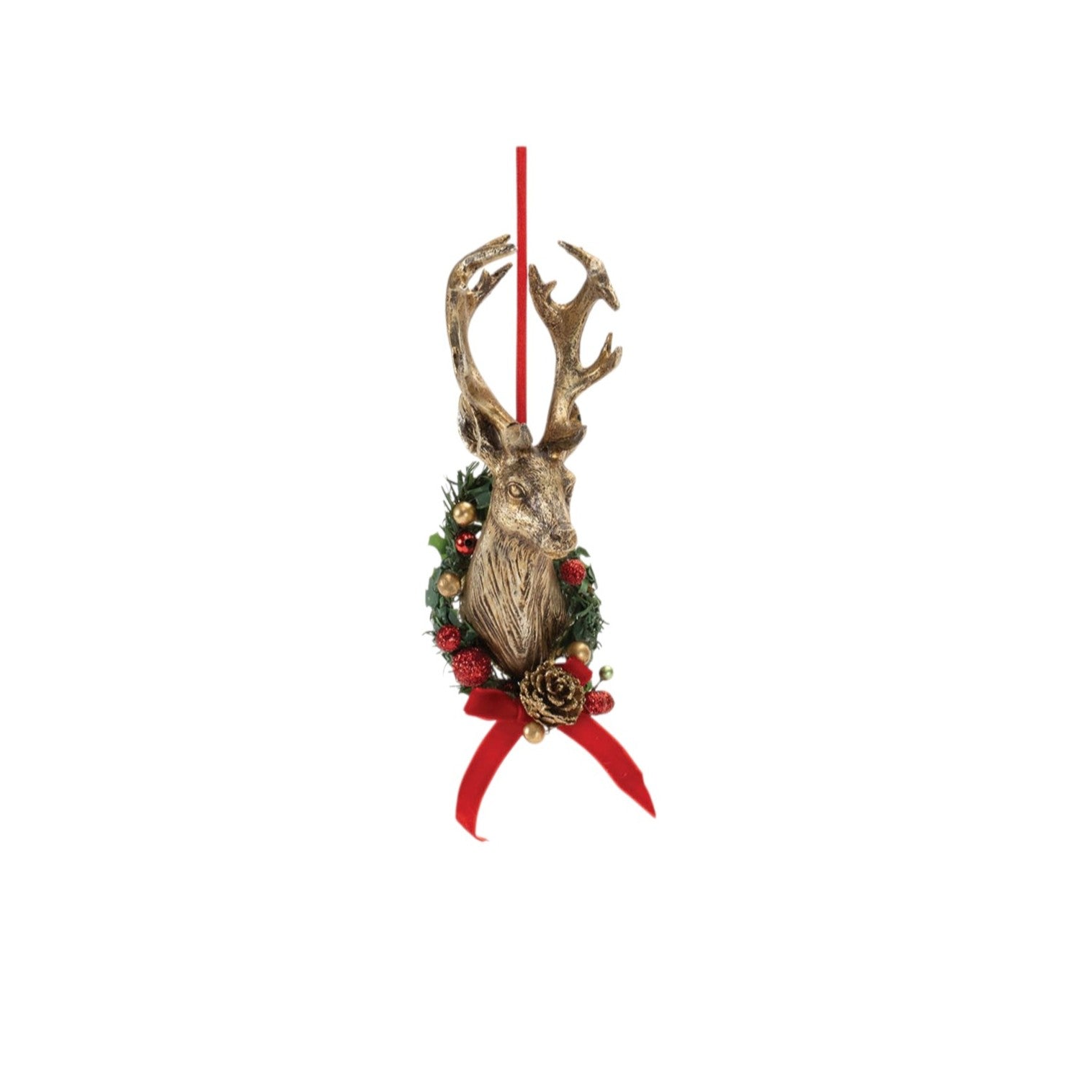Set of Six Brown Red And Green Resin Hanging Figurine Ornaments