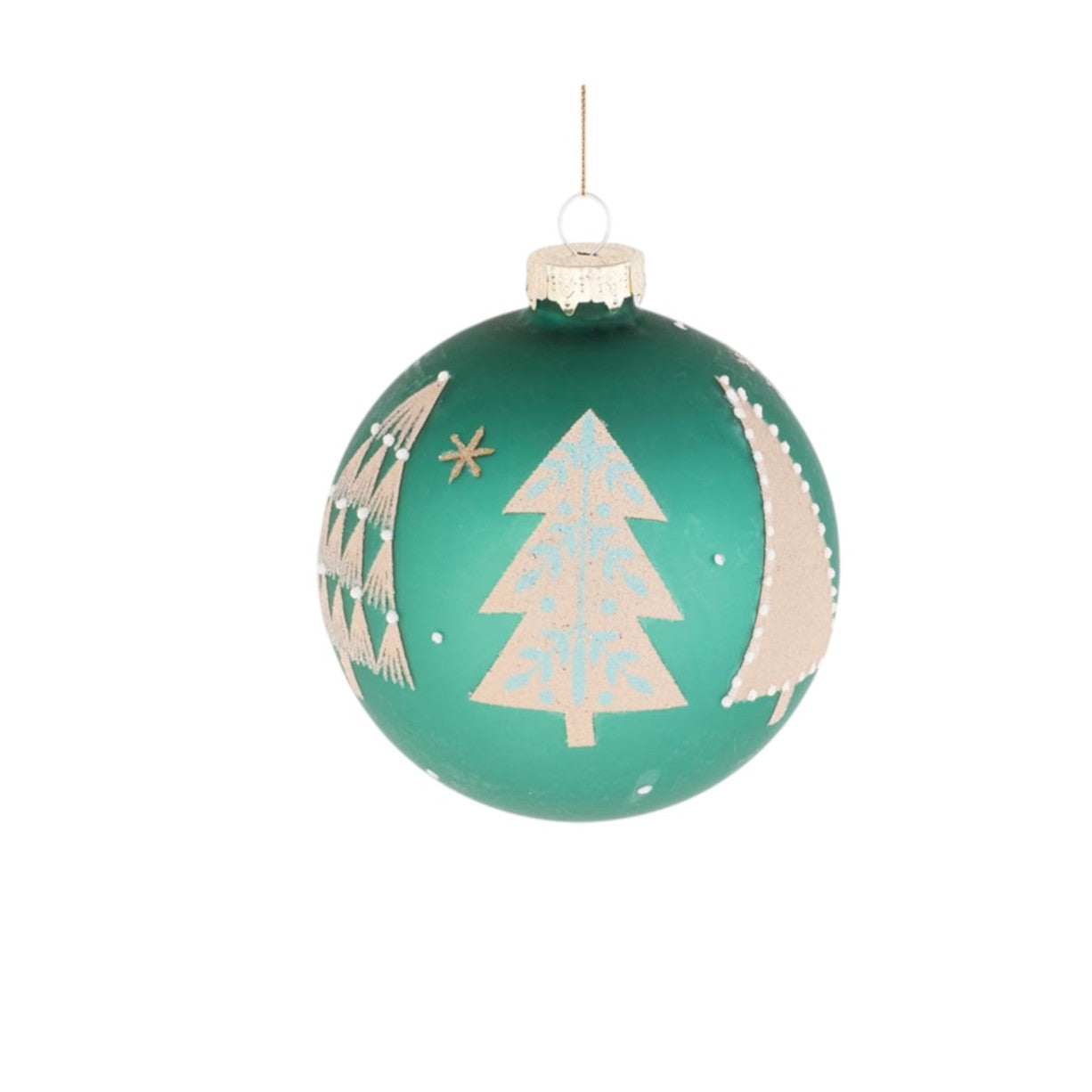 Set of Six Green And White Glass Ball Ornaments