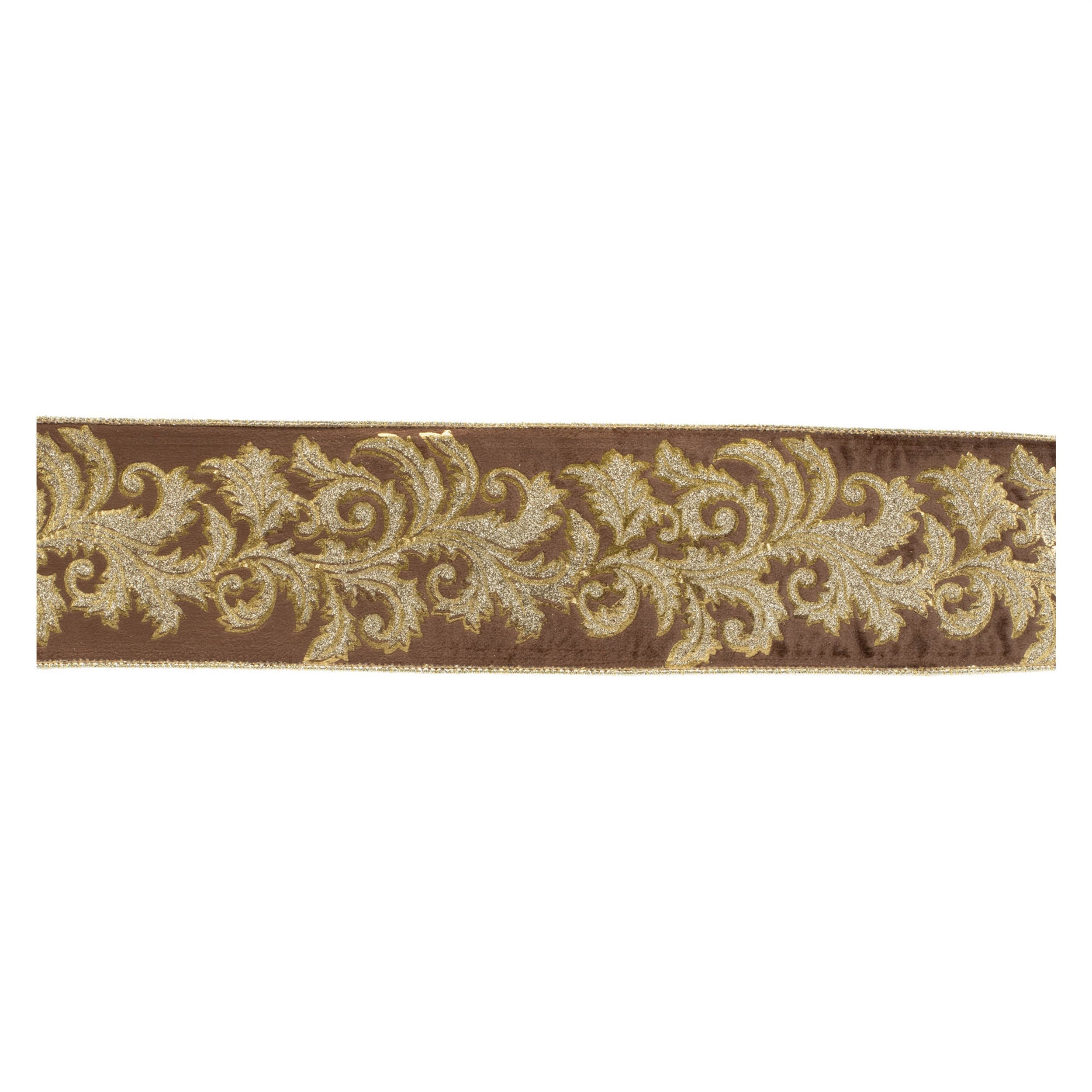 Embroidered Damask Wired Ribbon 4" x 5 Yds. Shatterproof Ribbon