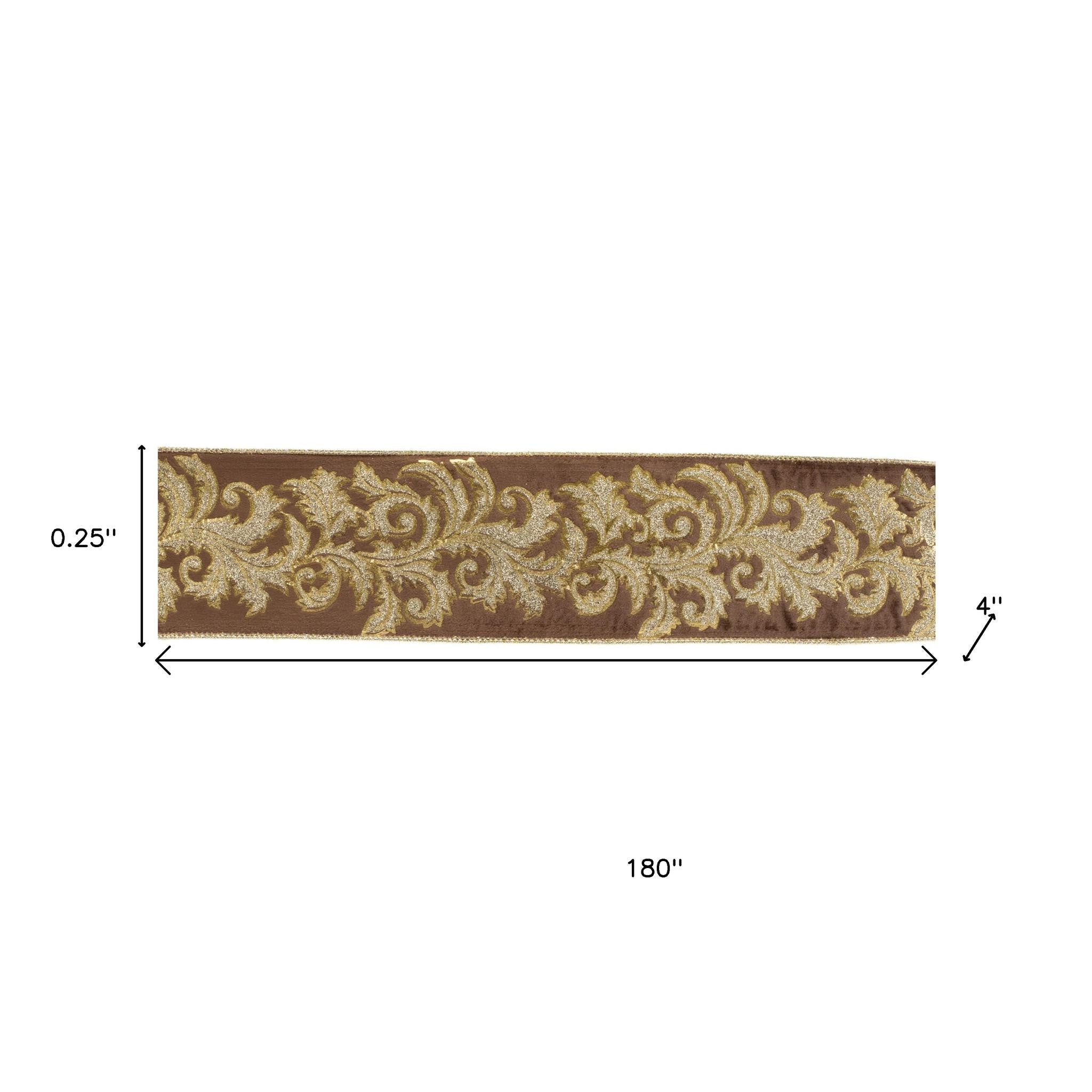 Embroidered Damask Wired Ribbon 4" x 5 Yds. Shatterproof Ribbon