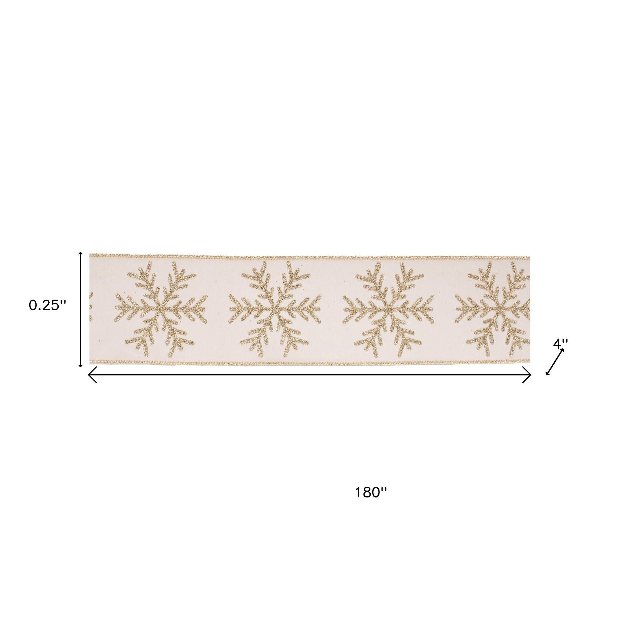 Glittered Snowflake Wired Ribbon 4" x 5 Yds. Shatterproof Ribbon