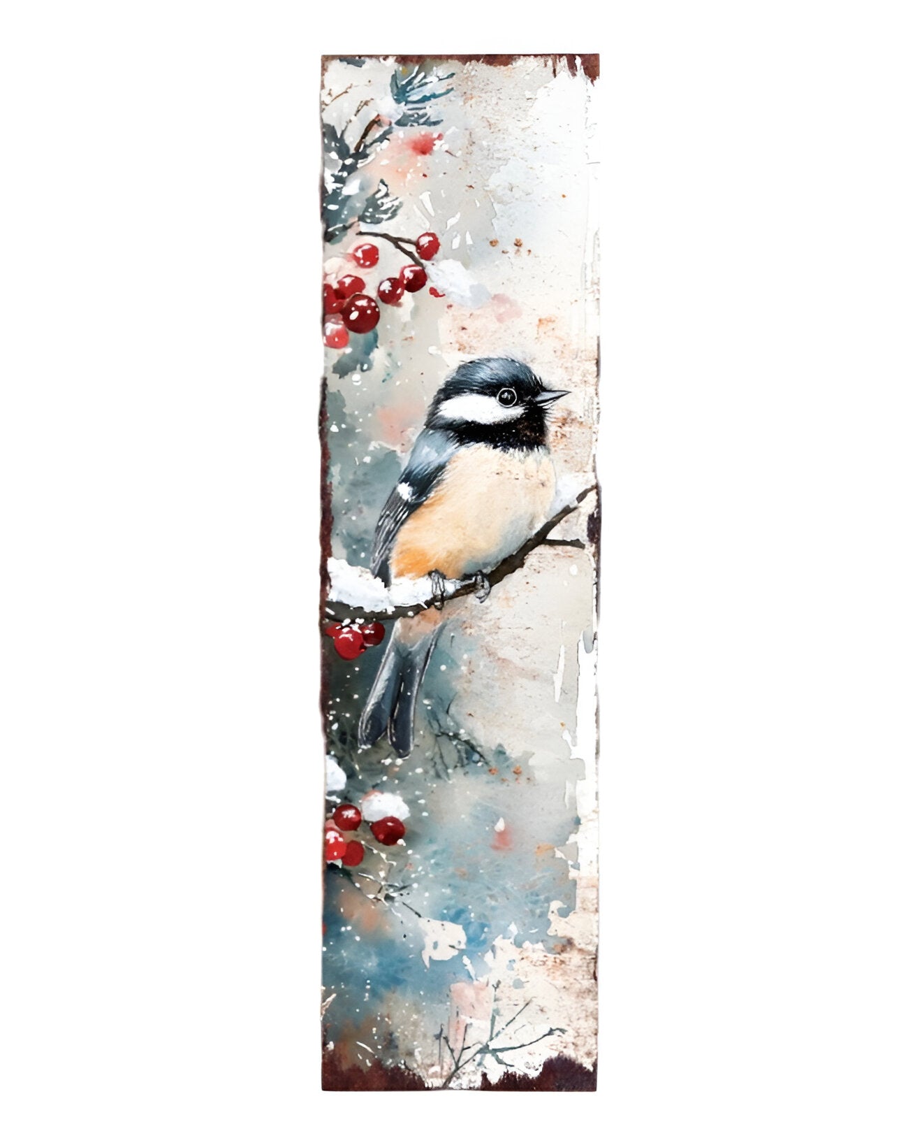 36" White Black And Red Christmas Chickadee Solid Wood Porch Sign