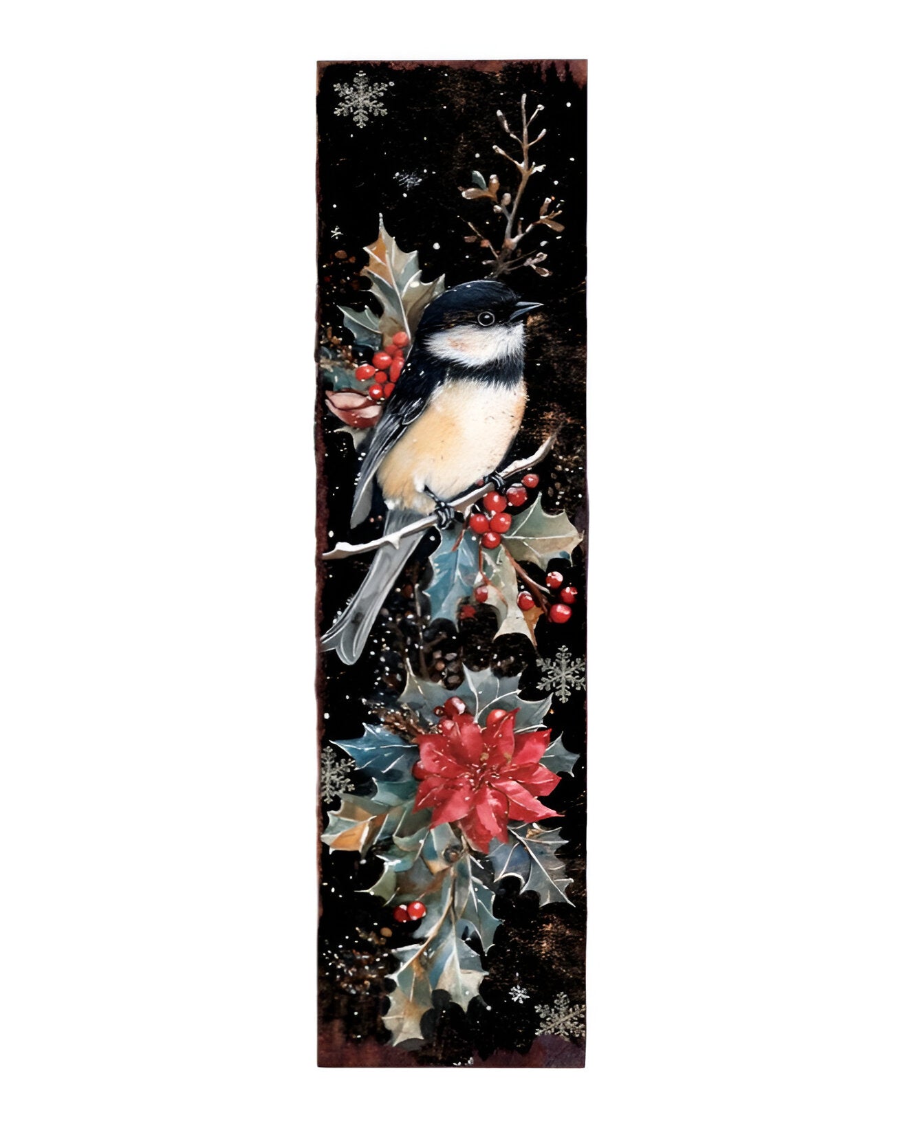 36" Black Red And White Christmas Chickadee Solid Wood Porch Sign
