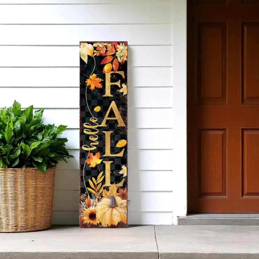 36" Black Gold And Orange Halloween Skeleton Solid Wood Porch Sign