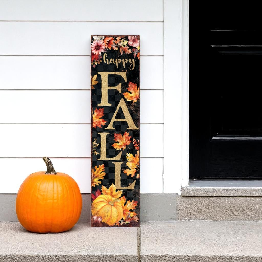 36" Black Orange And White Happy Fall Halloween Solid Wood Porch Sign
