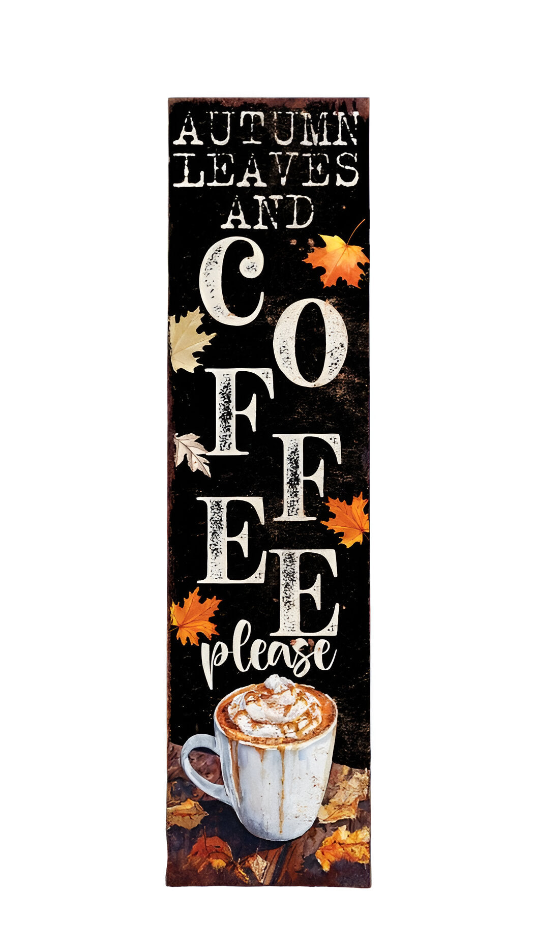36" Black And White Autumn Leaves Solid Wood Porch Sign