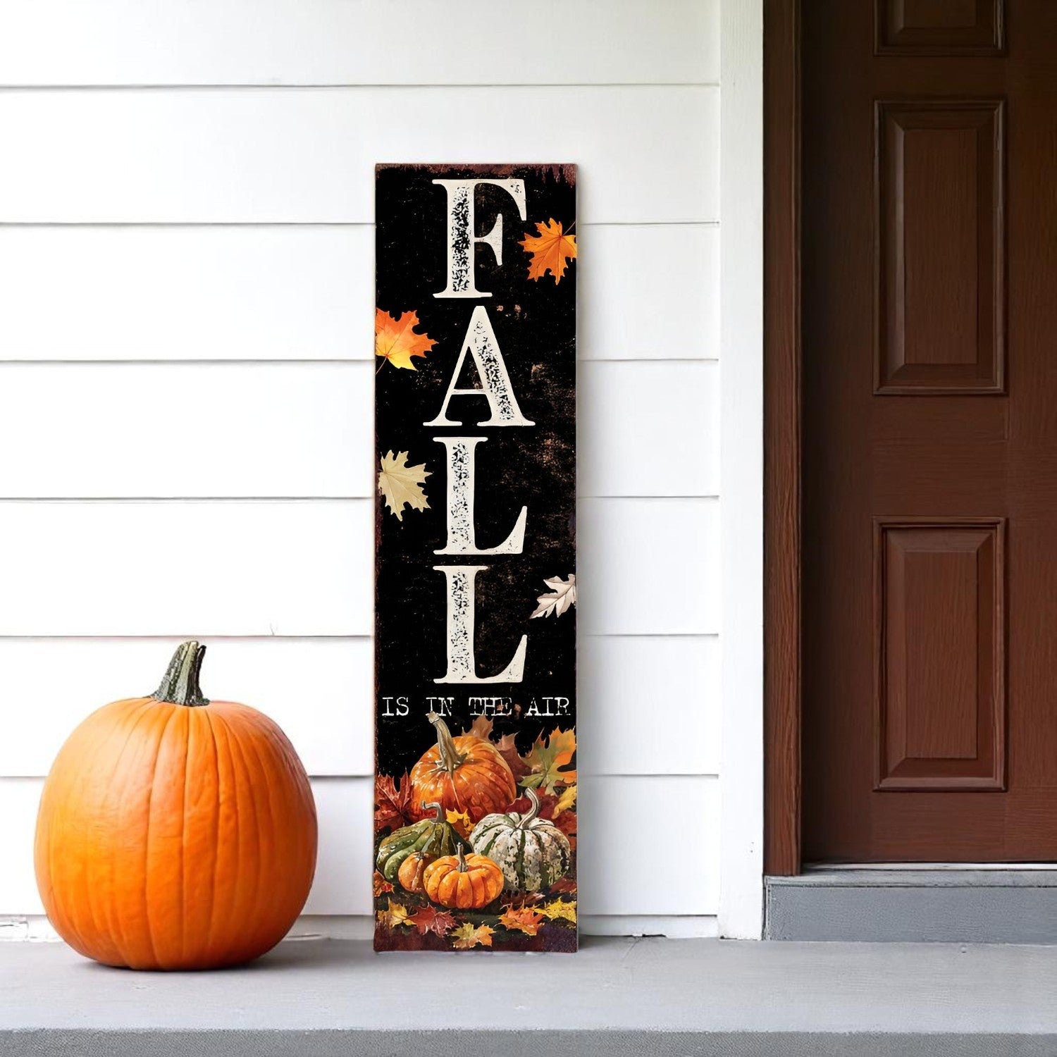 36" Black Orange And White Pumpkin Solid Wood Porch Sign