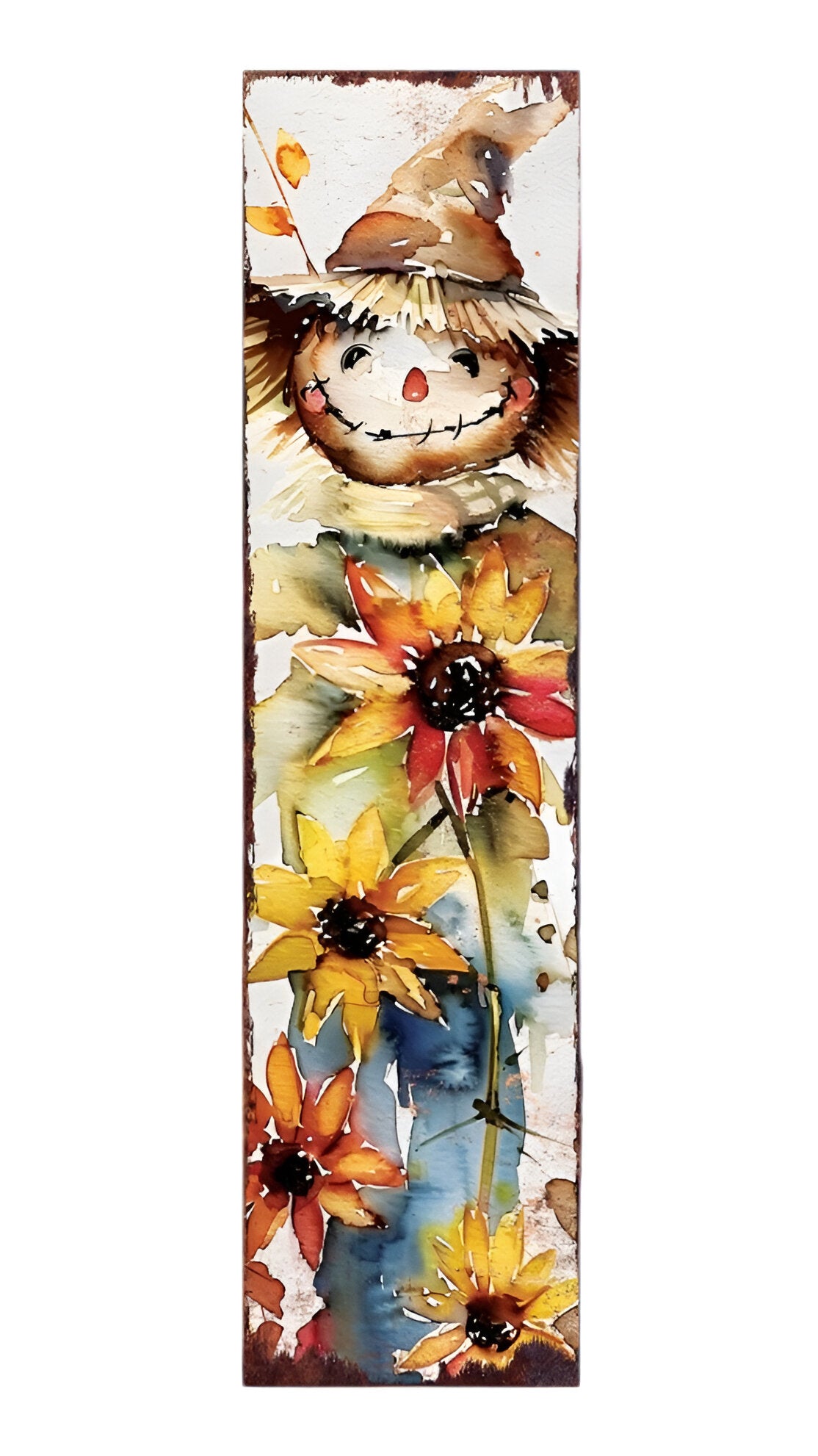 36" Brown White And Yellow Scarecrow Solid Wood Porch Sign