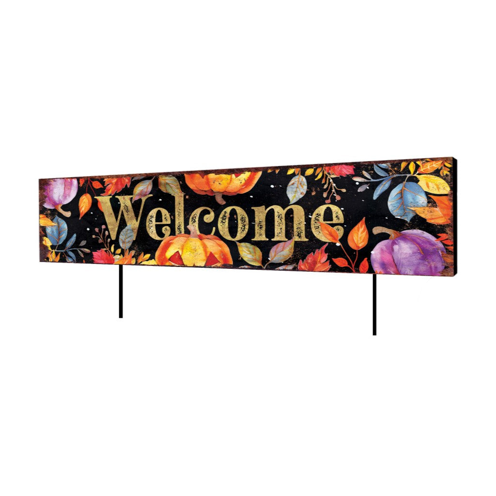 36" Black Orange And Purple Welcome Halloween Solid Wood Garden Stake