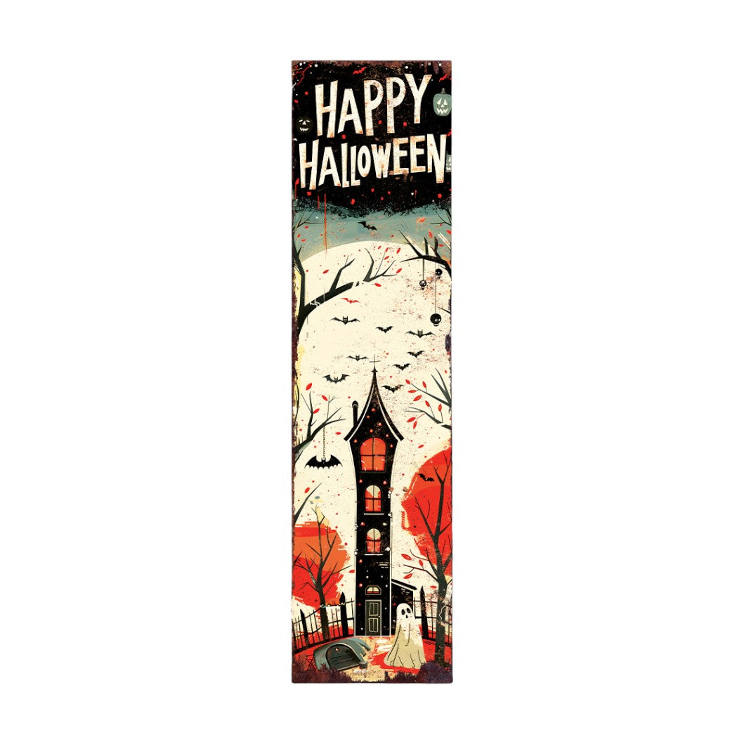 10" Black Orange Dark Brown And Cream Solid Wood Happy Halloween Halloween Ghost Porch Sign