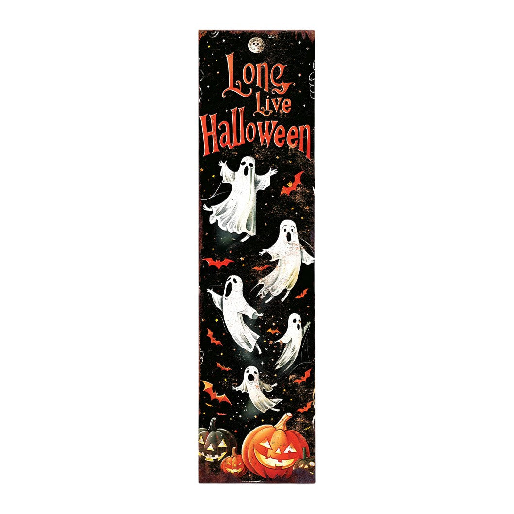 36" Black Orange And White Halloween Ghost Solid Wood Porch Sign