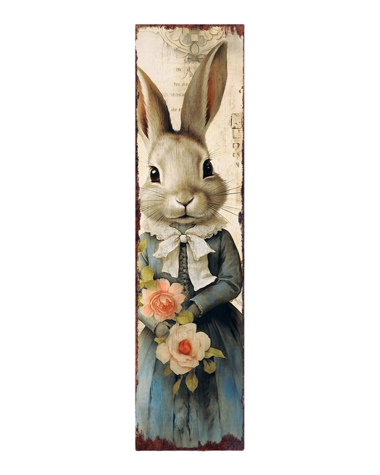36" Off White And Blue Happy Easter Easter Bunny Solid Wood Porch Sign