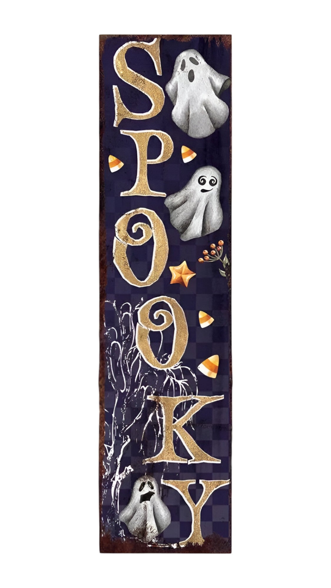 36" Black Gold And Orange Spooky Halloween Ghost Solid Wood Porch Sign