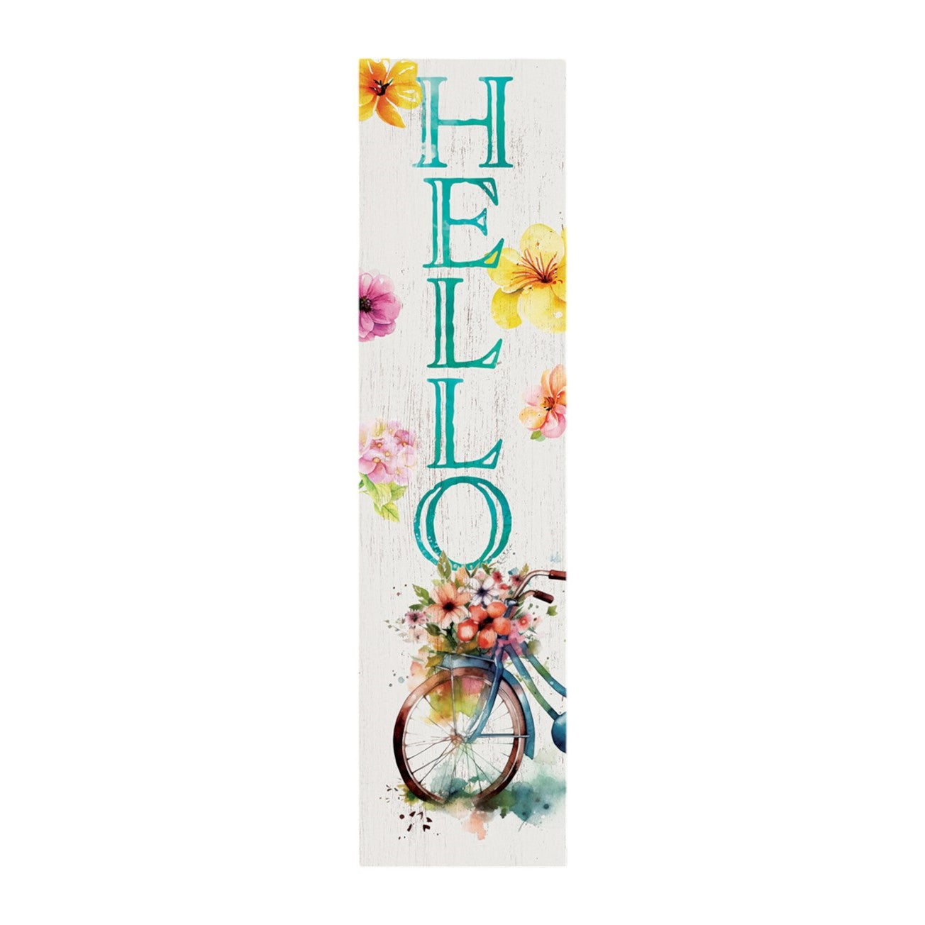 36" White And Turquoise Hello Solid Wood Porch Sign