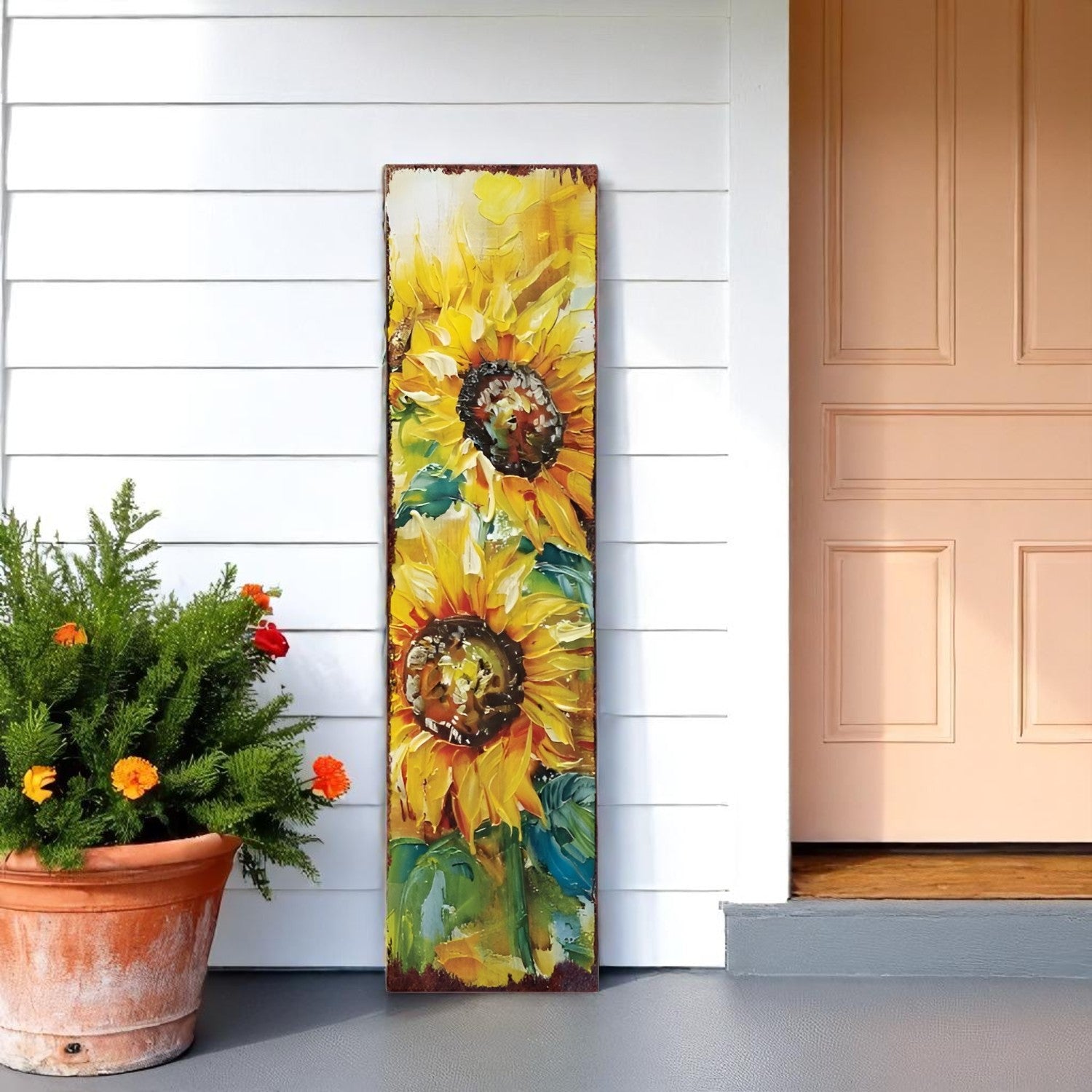 36"  Yellow Brown And Green Sunflowers Solid Wood Porch Sign