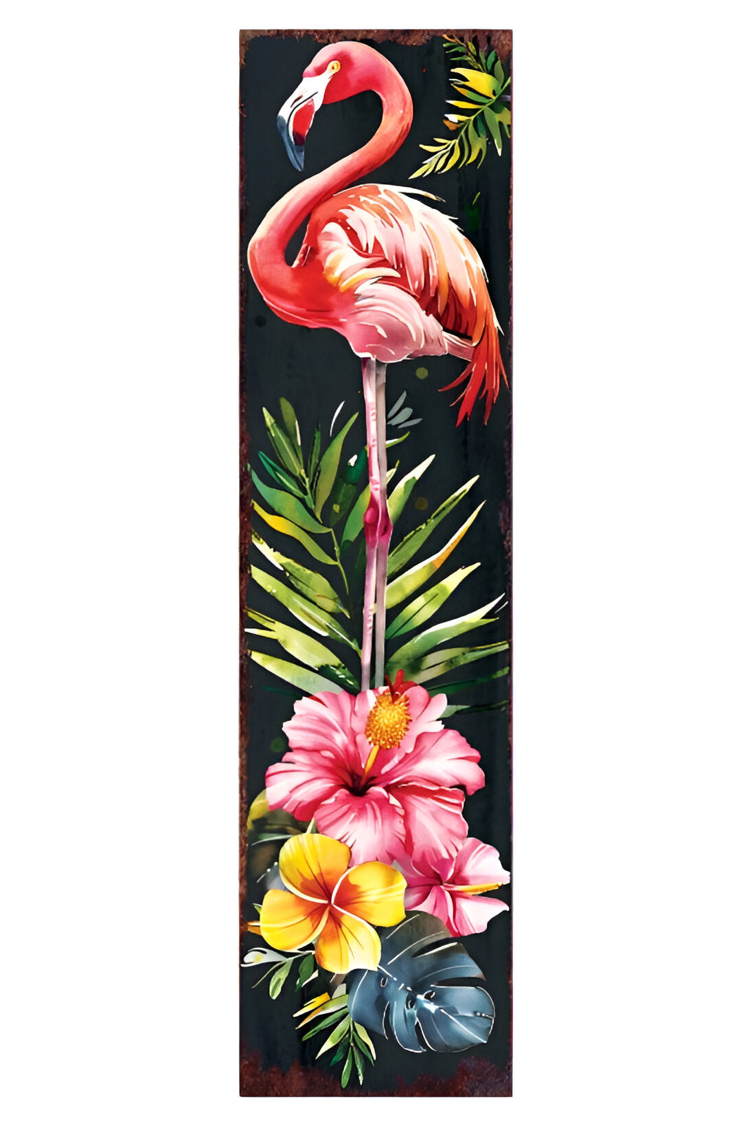 36" Black Pink And Coral Solid Wood Flamingo Porch Sign