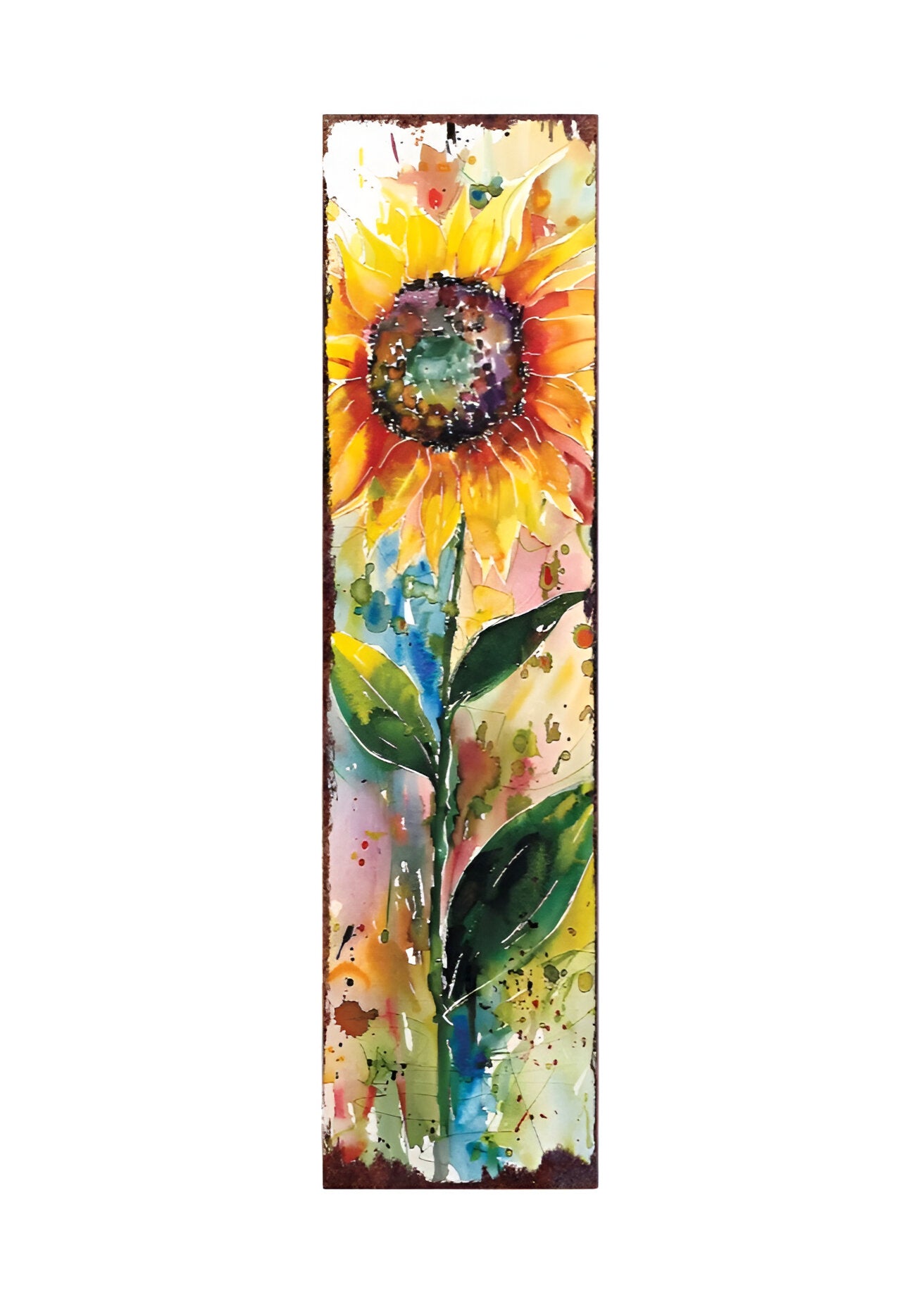 36" Yellow Green And  Brown Watercolor Sunflowers Solid Wood Porch Sign