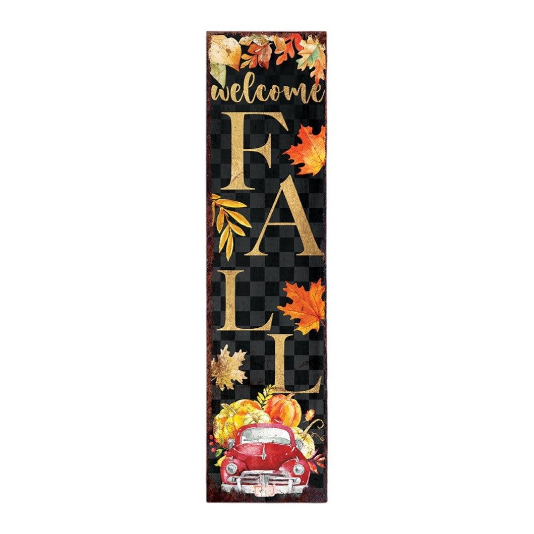 36" Black Orange And Gold Welcome Autumn Leaves Solid Wood Porch Sign
