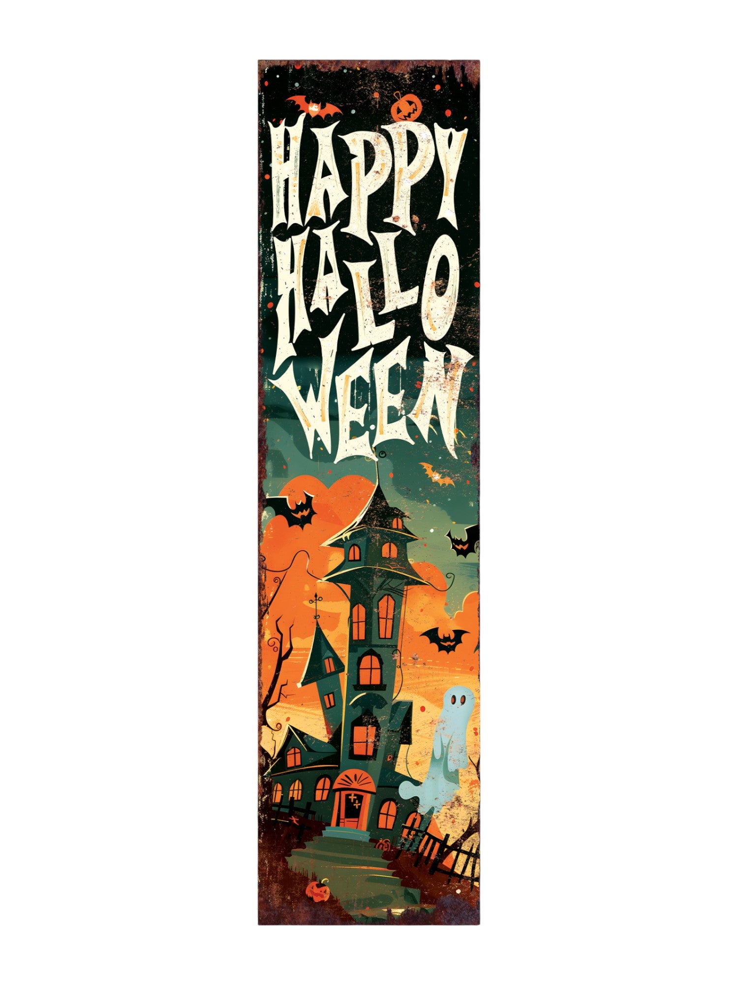 10" Black Orange Brown And Blue Solid Wood Happy Halloween Halloween Ghost Porch Sign