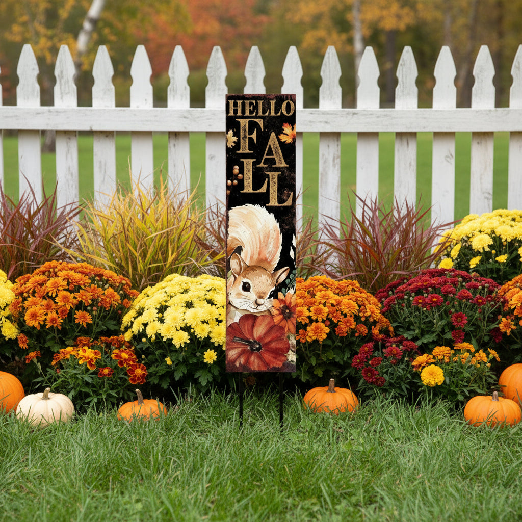 42" Black Gold And Orange Solid Wood Halloween Reversible Garden Stake