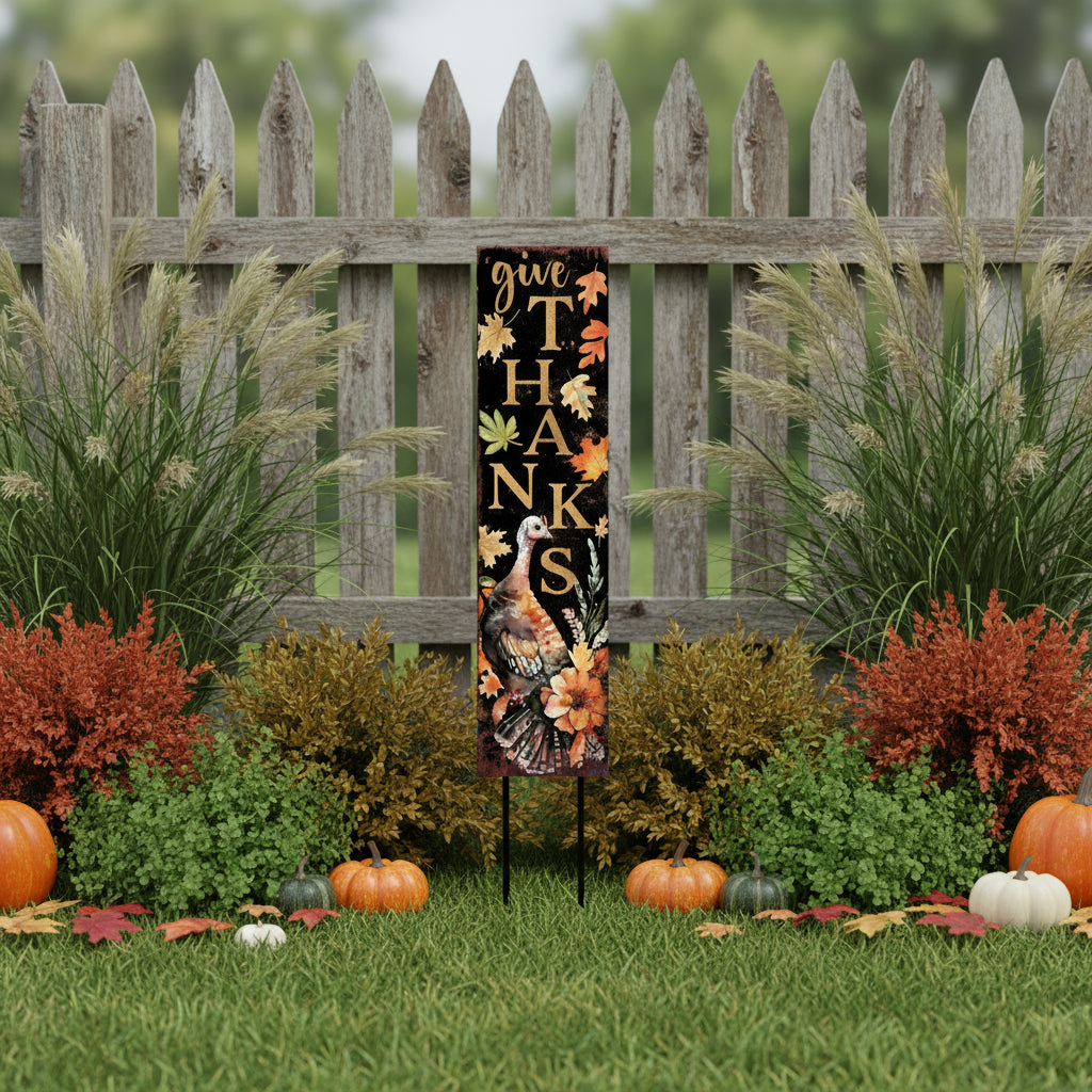 42" Black Gold Orange And Purple Solid Wood Halloween And Thanksgiving Reversible Garden Stake