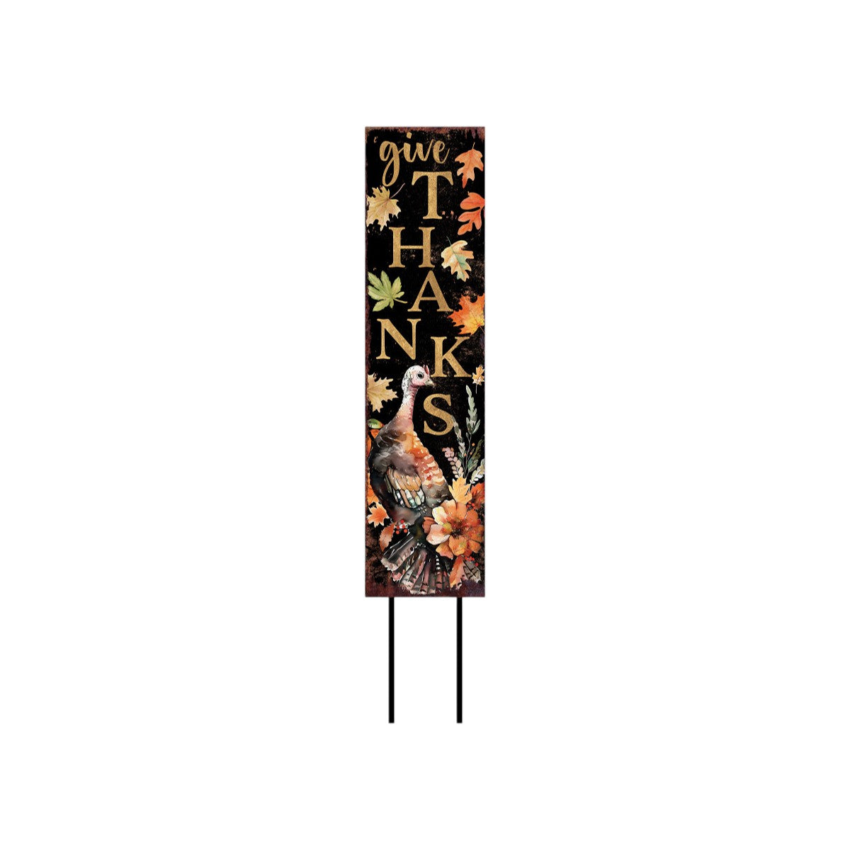 42" Black Gold Orange And Purple Solid Wood Halloween And Thanksgiving Reversible Garden Stake