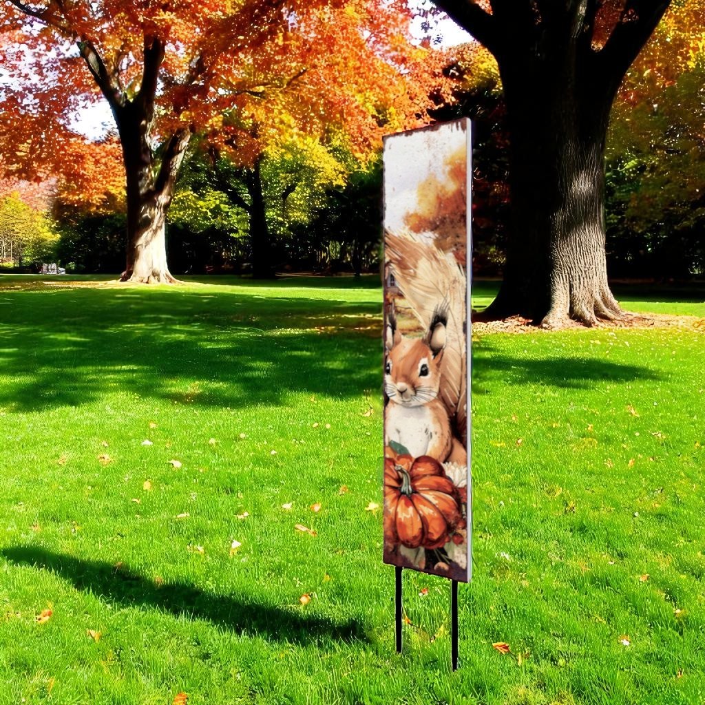 42" White And Brown Solid Wood Squirrels Garden Stake