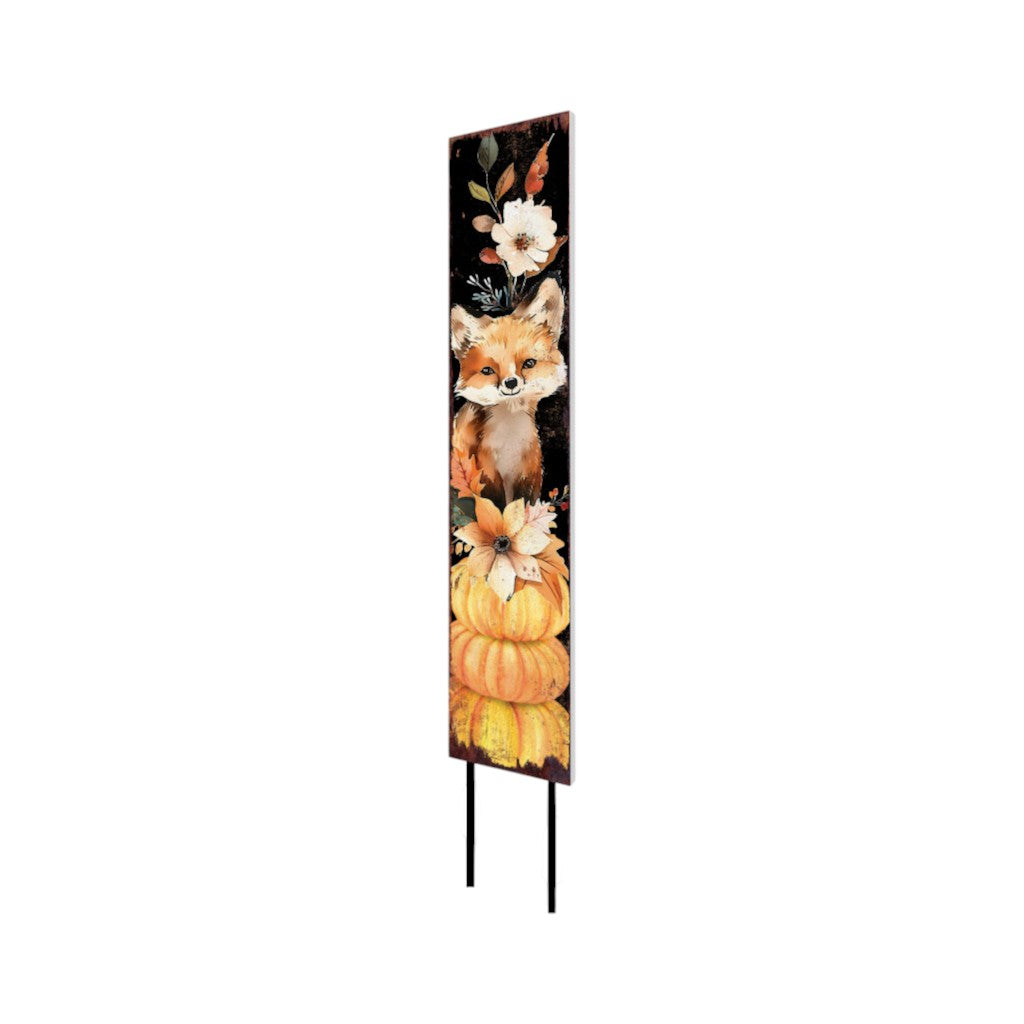 42" Black Tan And Orange Floral Bouquet Solid Wood Fox Garden Stake