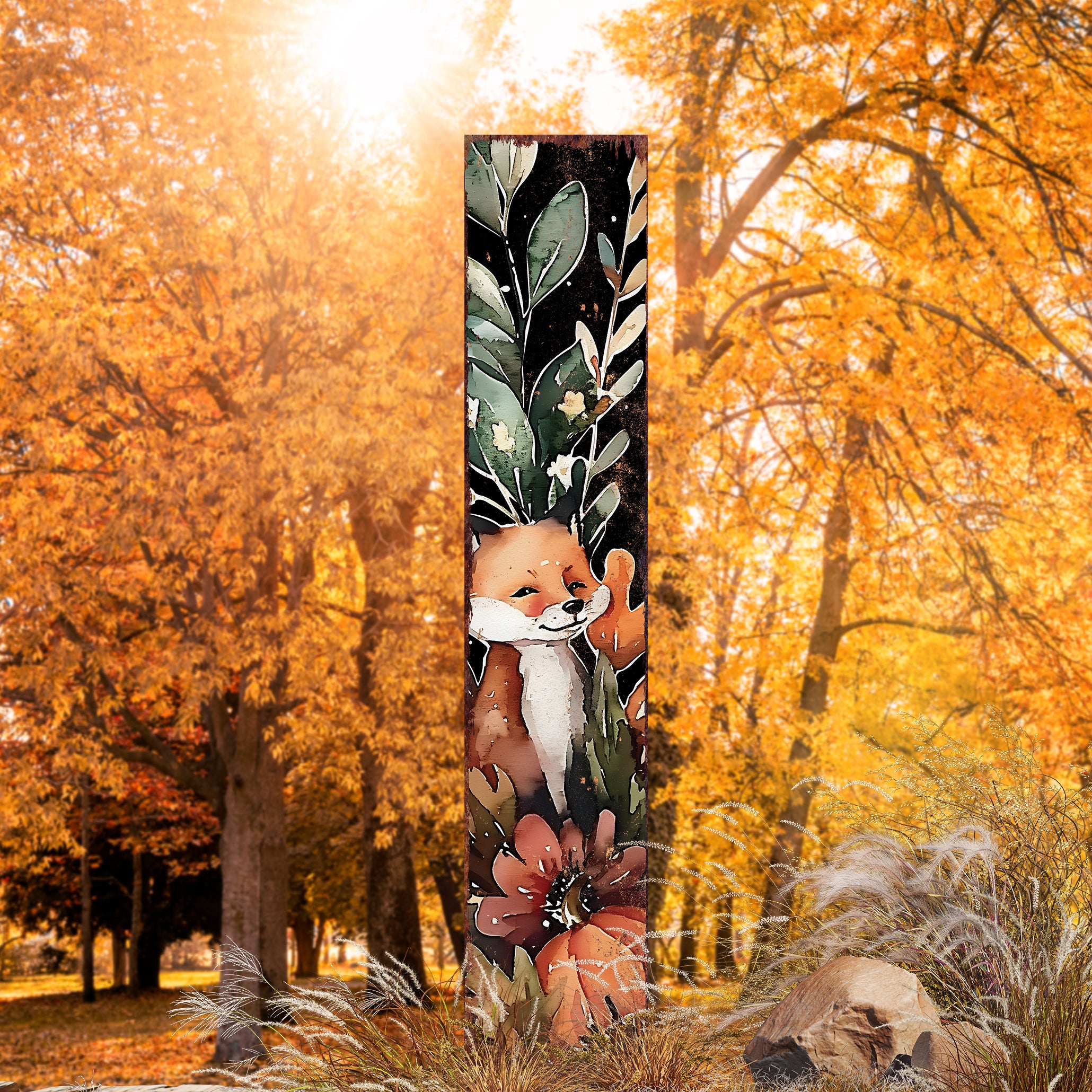 7" Black Brown And White Solid Wood Garden Stake